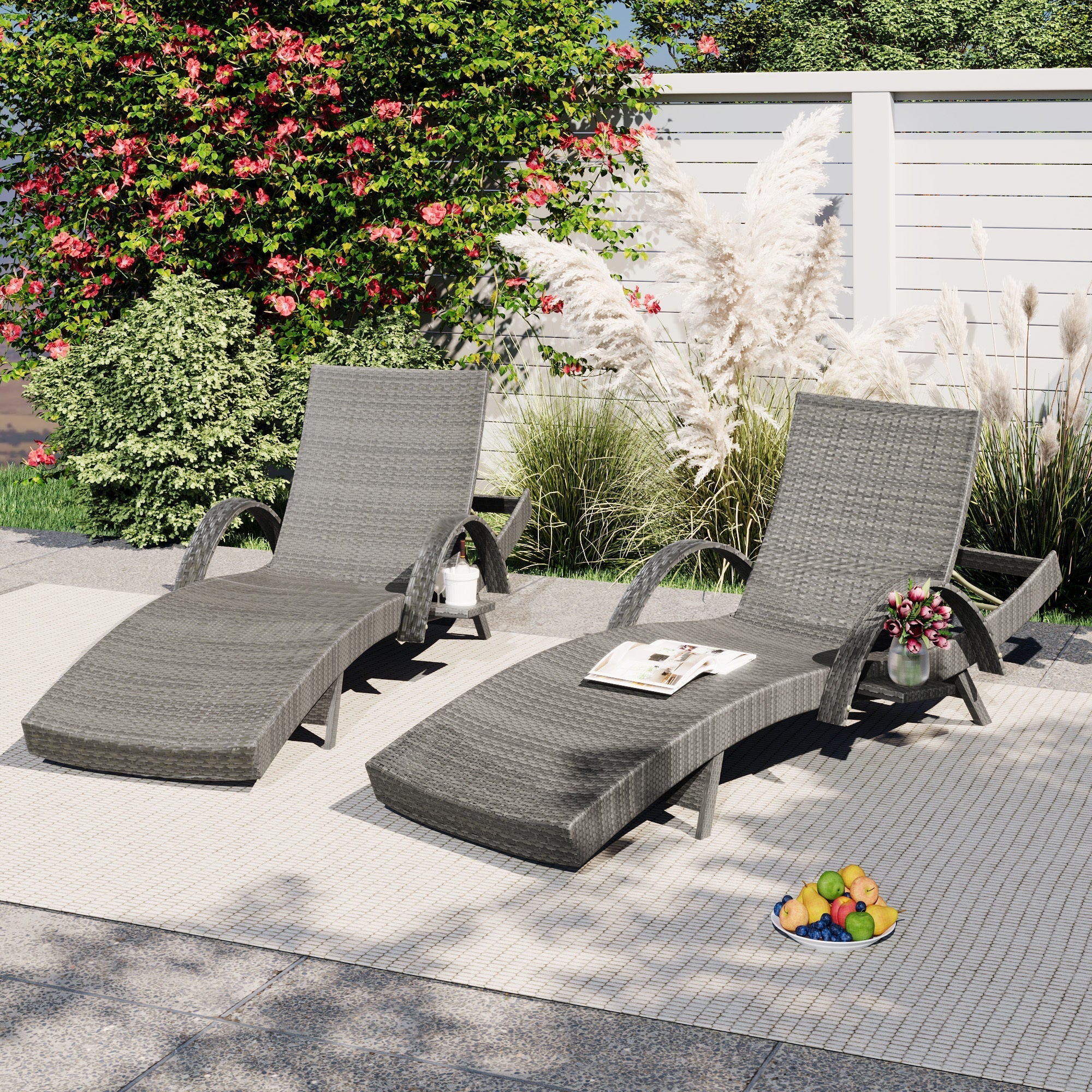 K&K 80'' Outdoor Wicker Chaise Lounge Chairs Set of 2 - Image 2