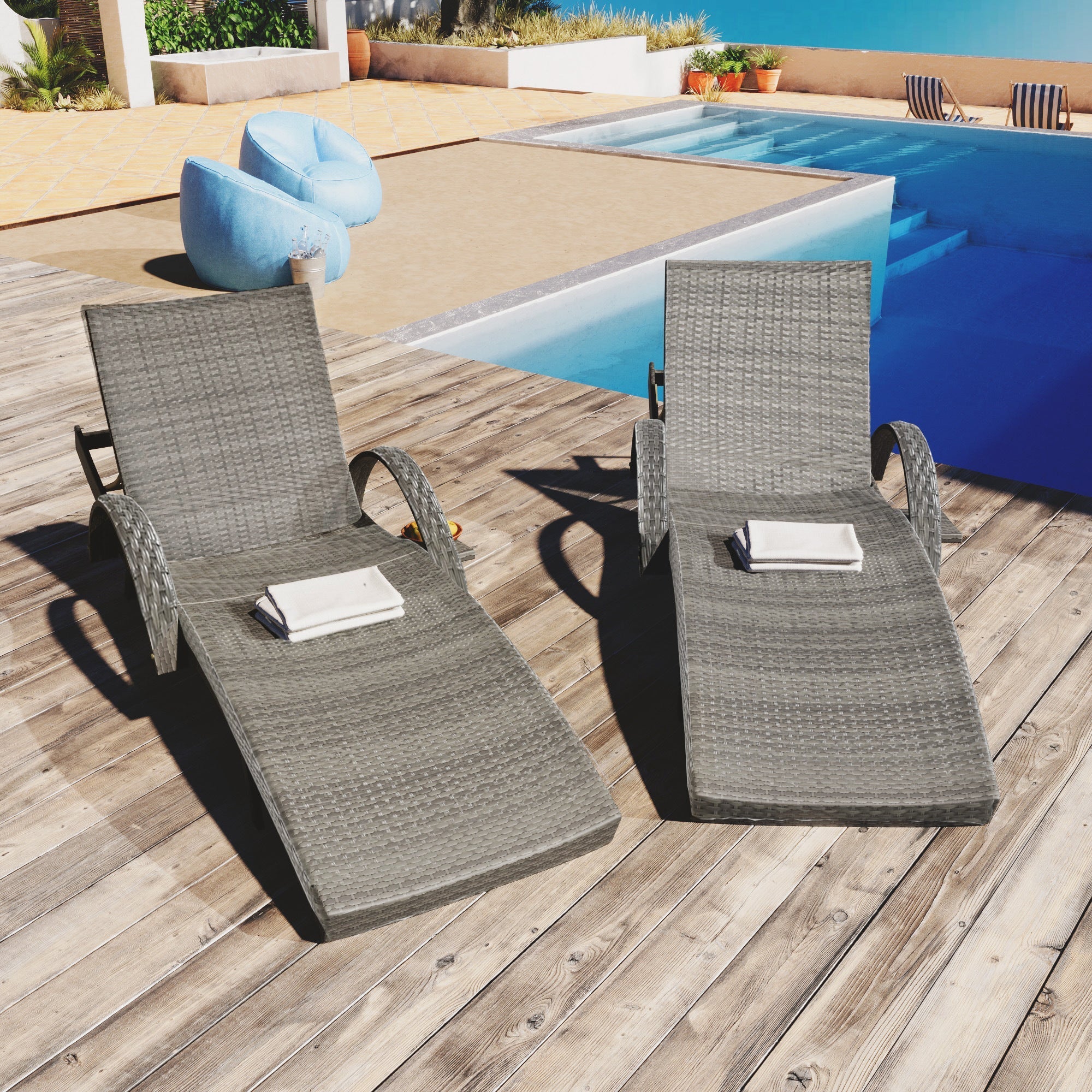 K&K 80'' Outdoor Wicker Chaise Lounge Chairs Set of 2 - Image 4