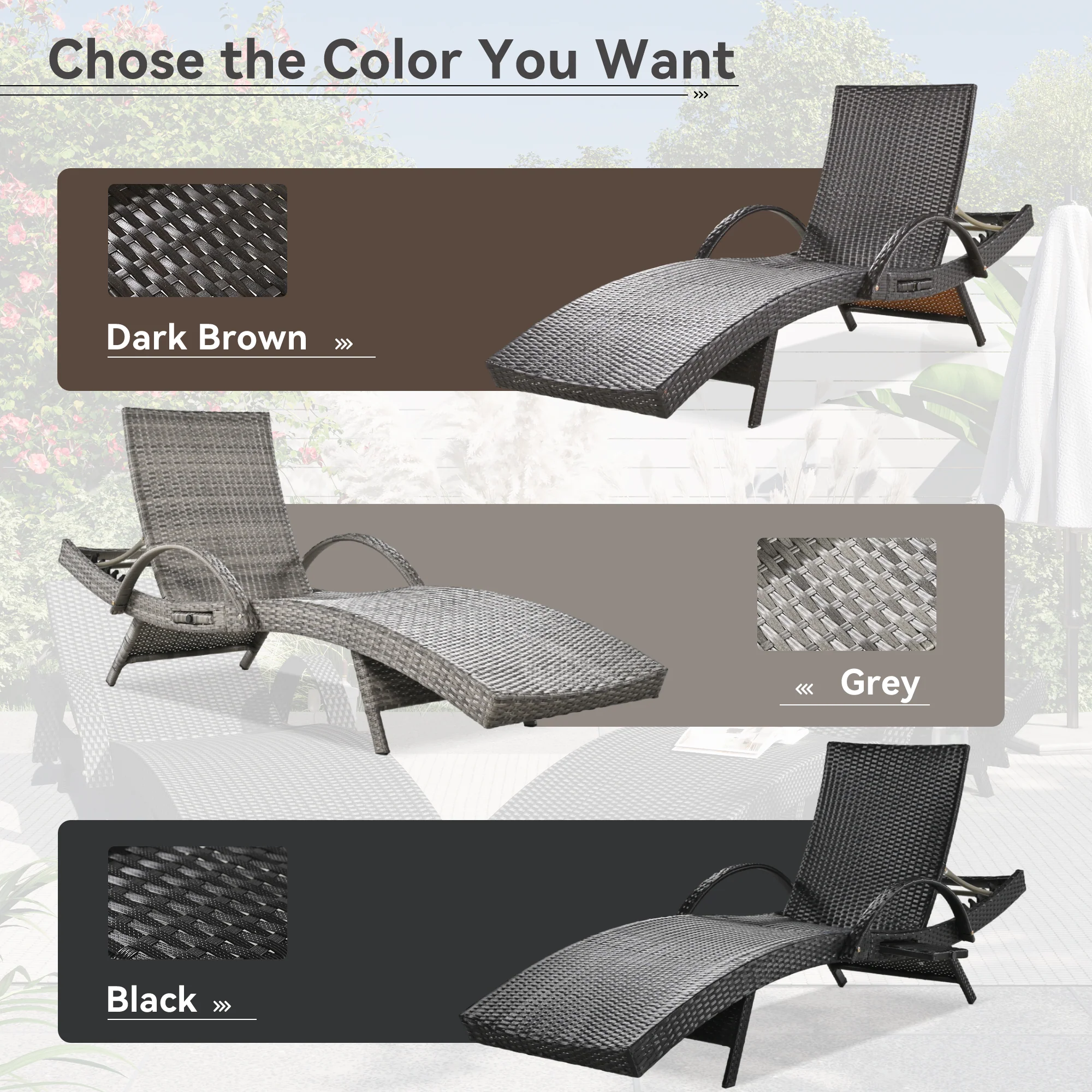 K&K 80'' Outdoor Wicker Chaise Lounge Chairs Set of 2 - Image 9