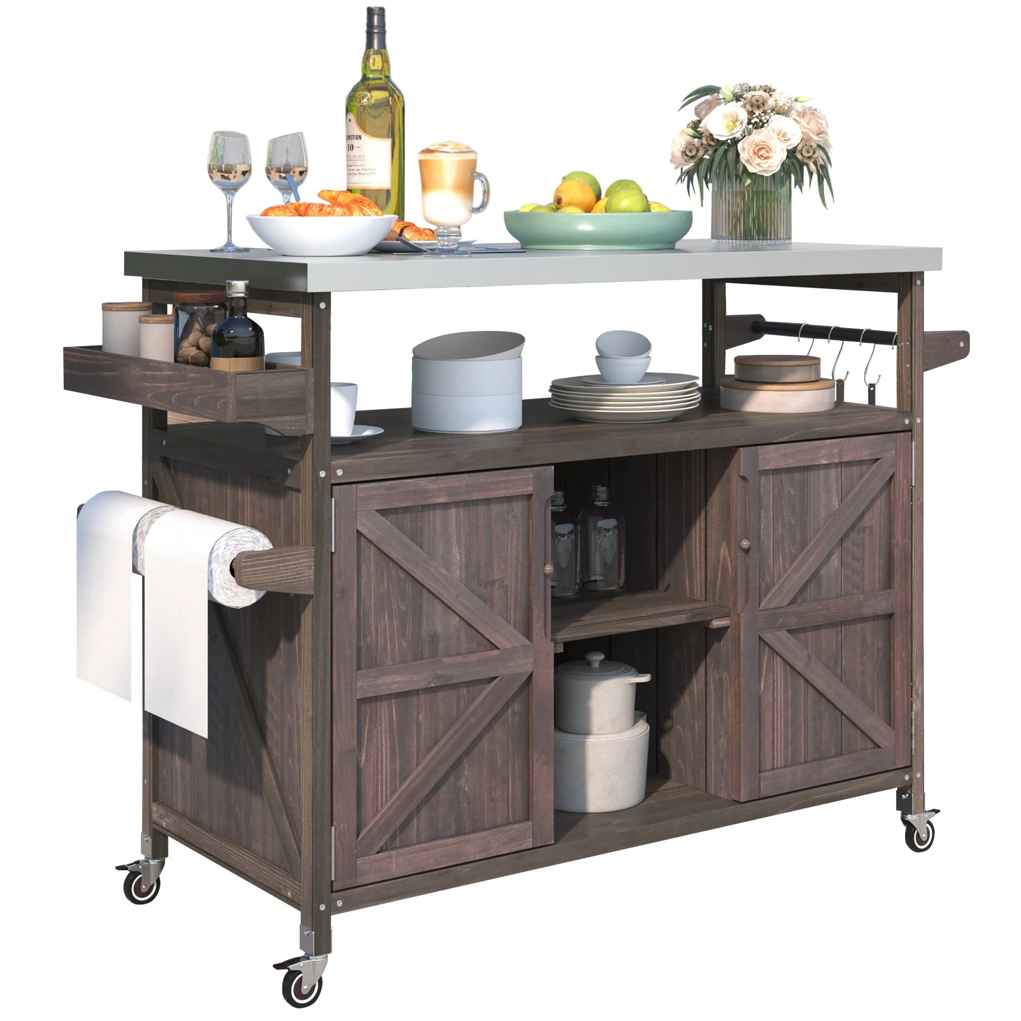 K&K Outdoor Kitchen Island, Rolling Bar Cart & Storage Cabinet - Image 10