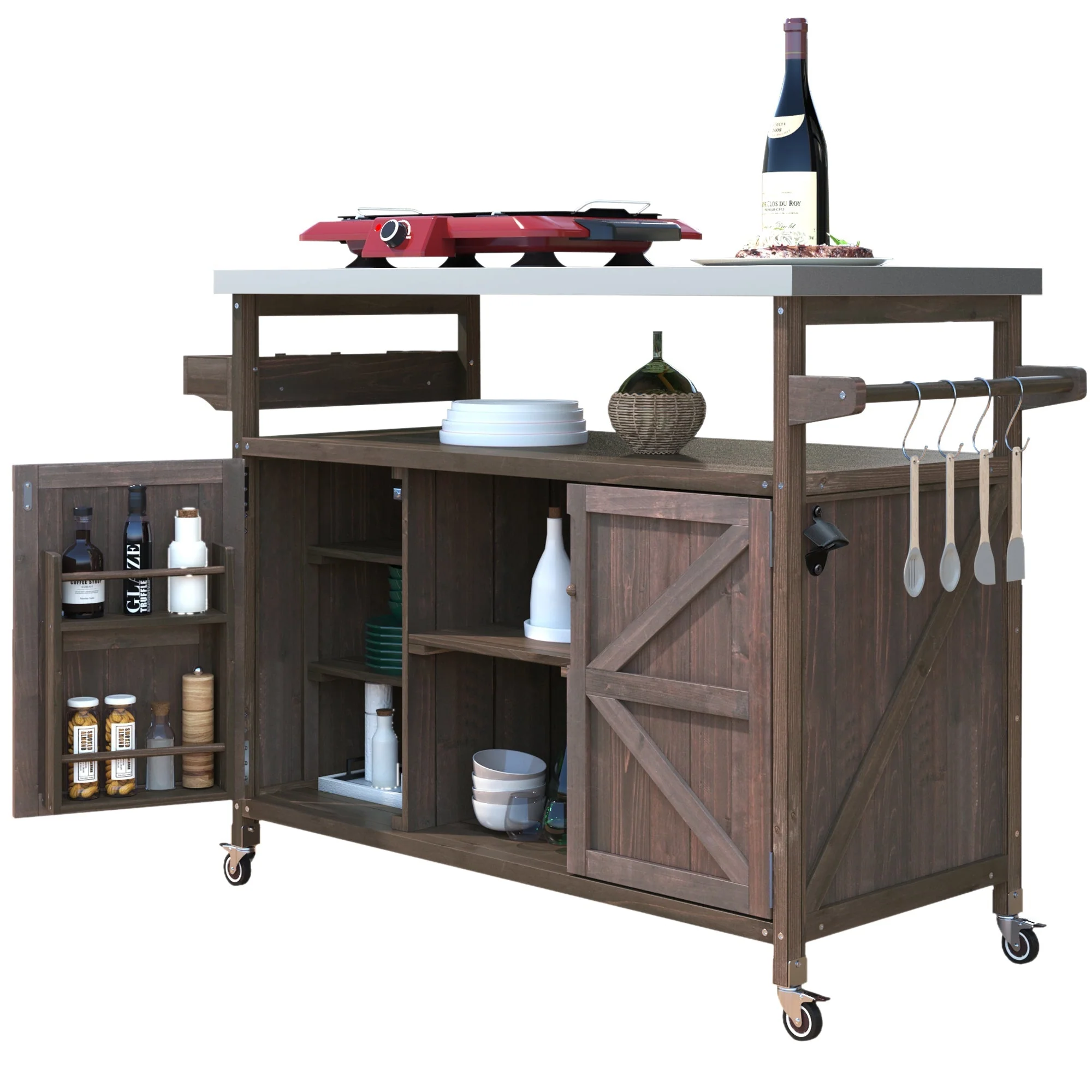 K&K Outdoor Kitchen Island, Rolling Bar Cart & Storage Cabinet - Image 11