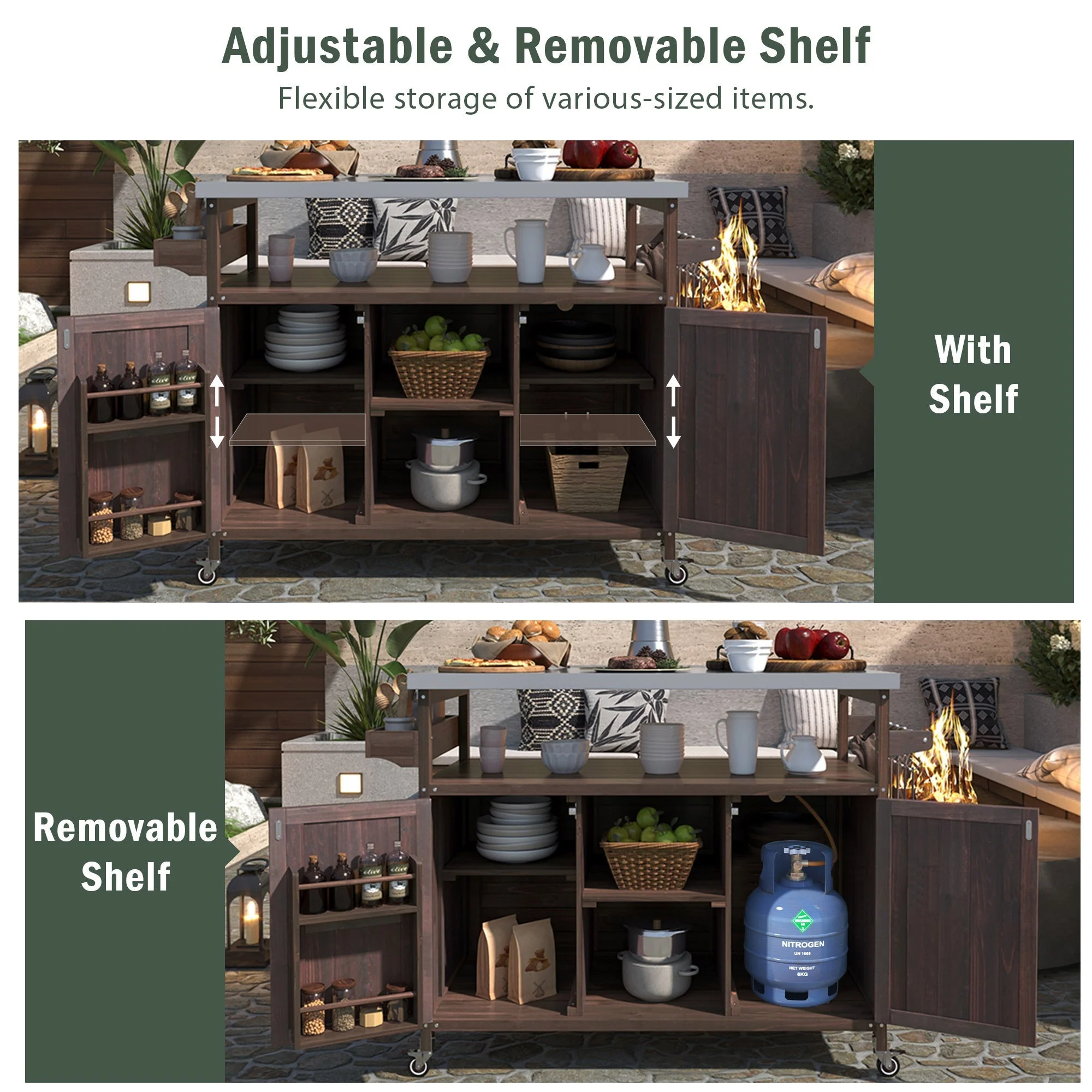 K&K Outdoor Kitchen Island, Rolling Bar Cart & Storage Cabinet - Image 5