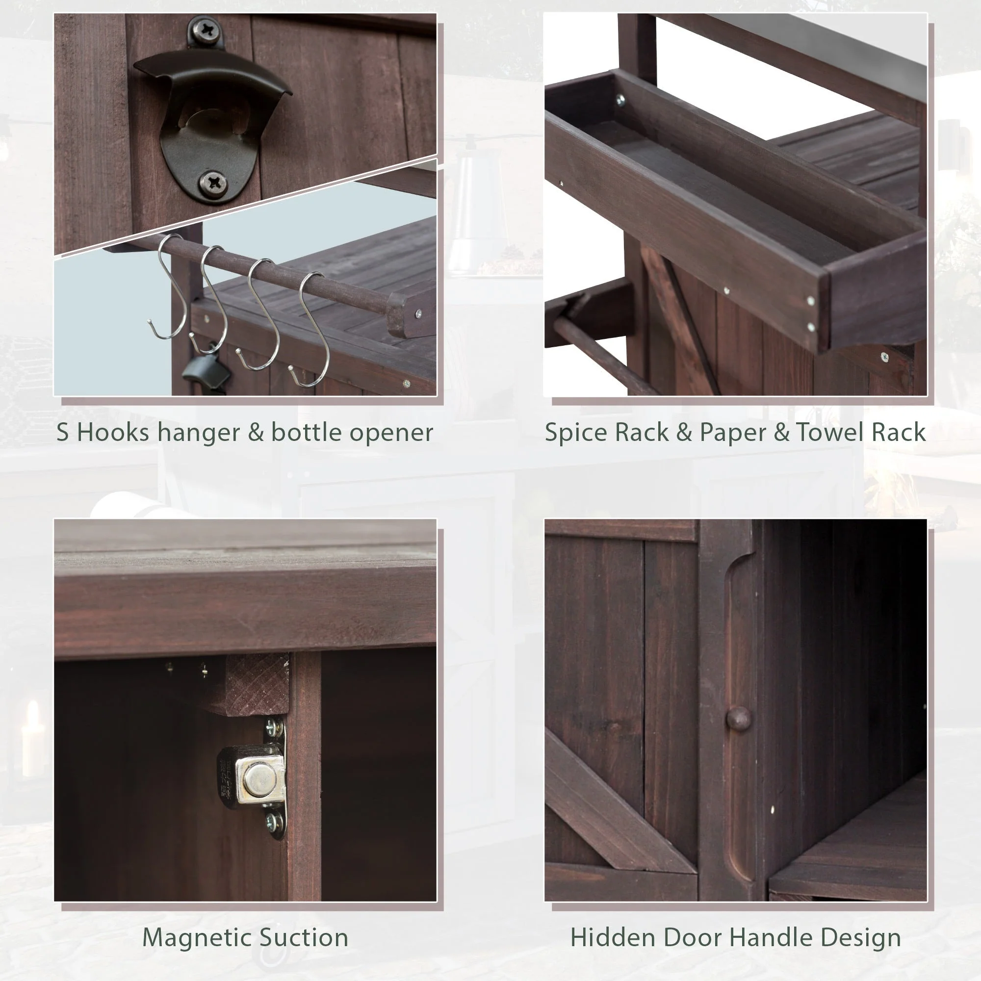 K&K Outdoor Kitchen Island, Rolling Bar Cart & Storage Cabinet - Image 7