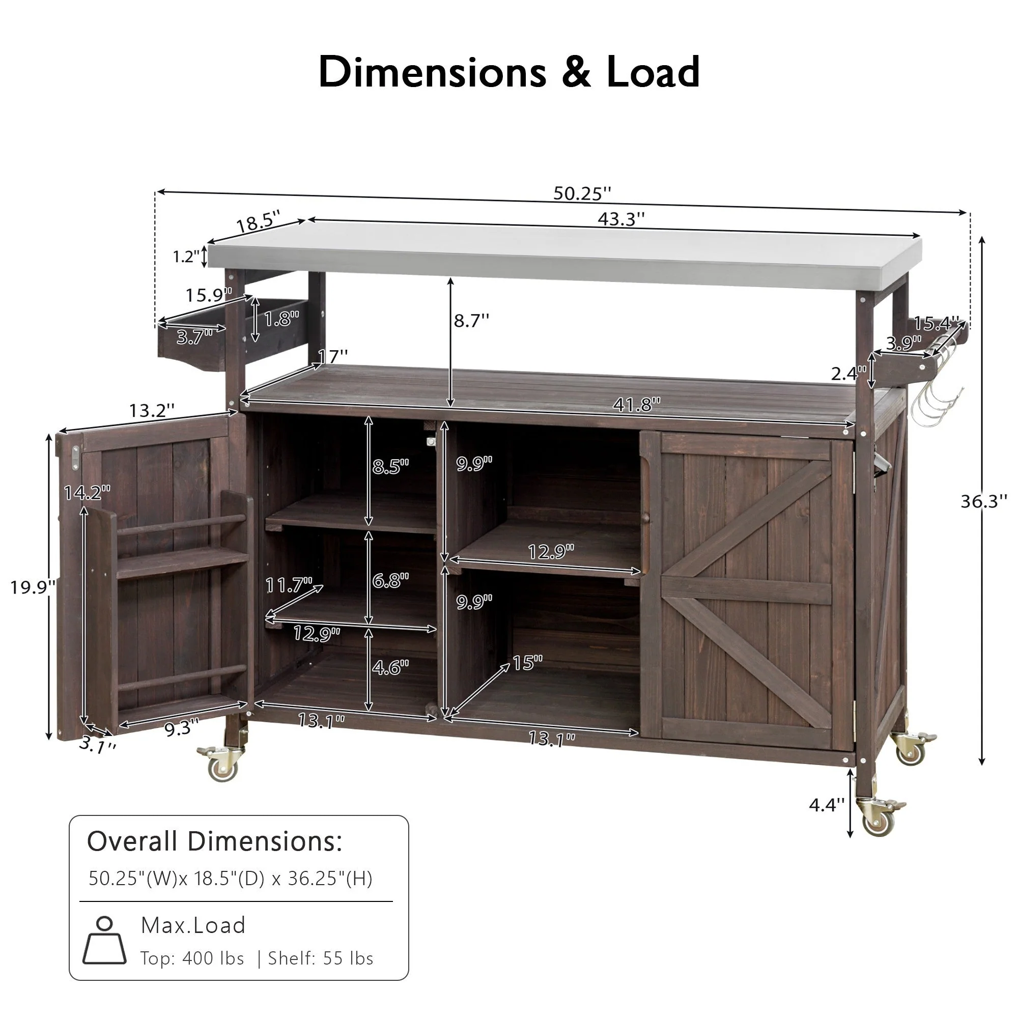 K&K Outdoor Kitchen Island, Rolling Bar Cart & Storage Cabinet - Image 8