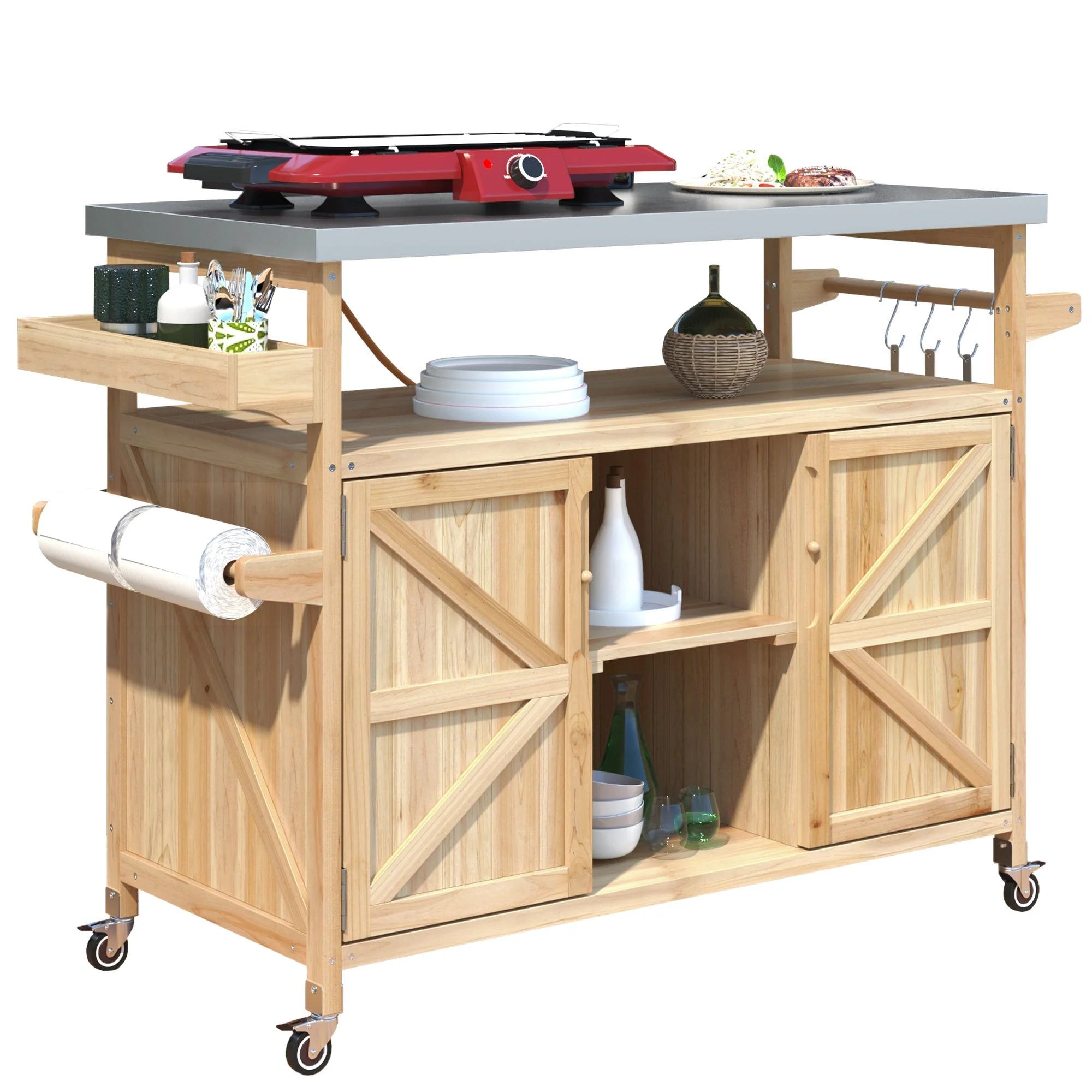 K&K Outdoor Kitchen Island, Rolling Bar Cart & Storage Cabinet - Image 10