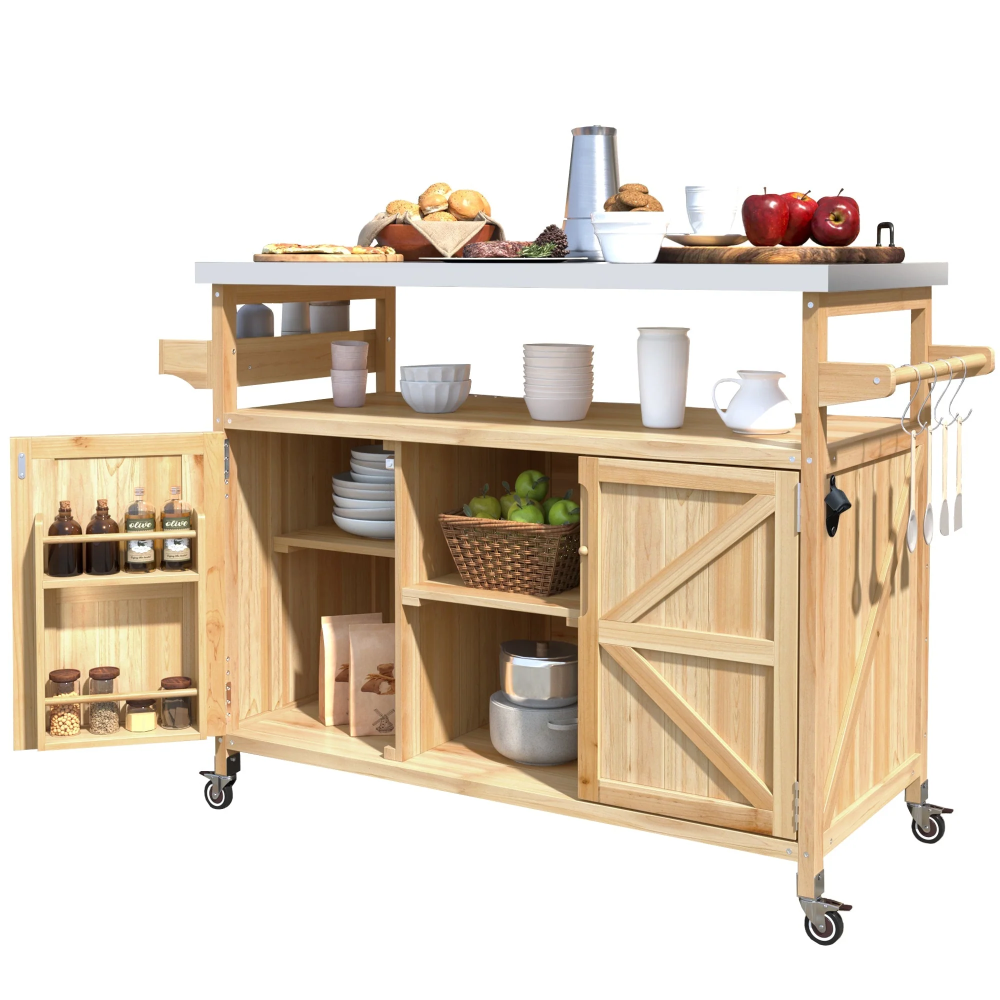 K&K Outdoor Kitchen Island, Rolling Bar Cart & Storage Cabinet - Image 11