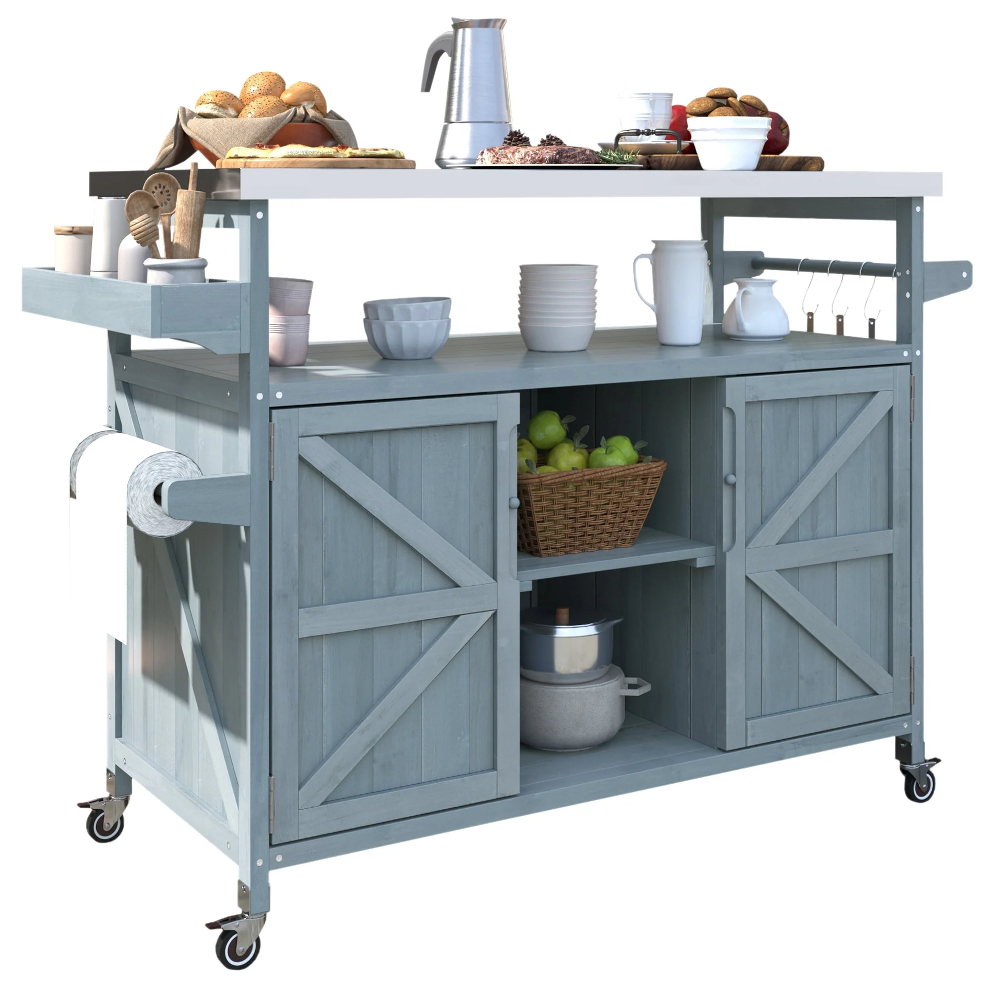 K&K Outdoor Kitchen Island, Rolling Bar Cart & Storage Cabinet - Image 10