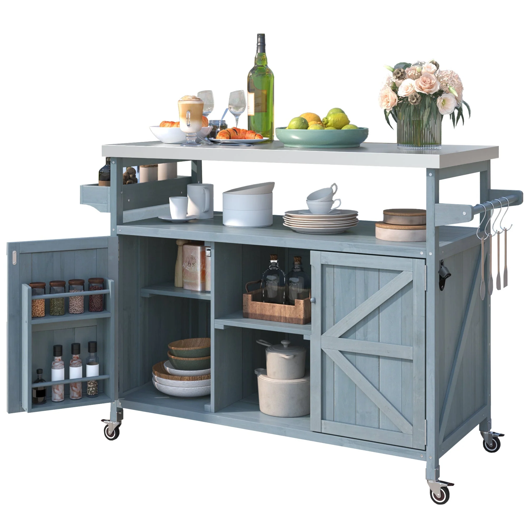 K&K Outdoor Kitchen Island, Rolling Bar Cart & Storage Cabinet - Image 11