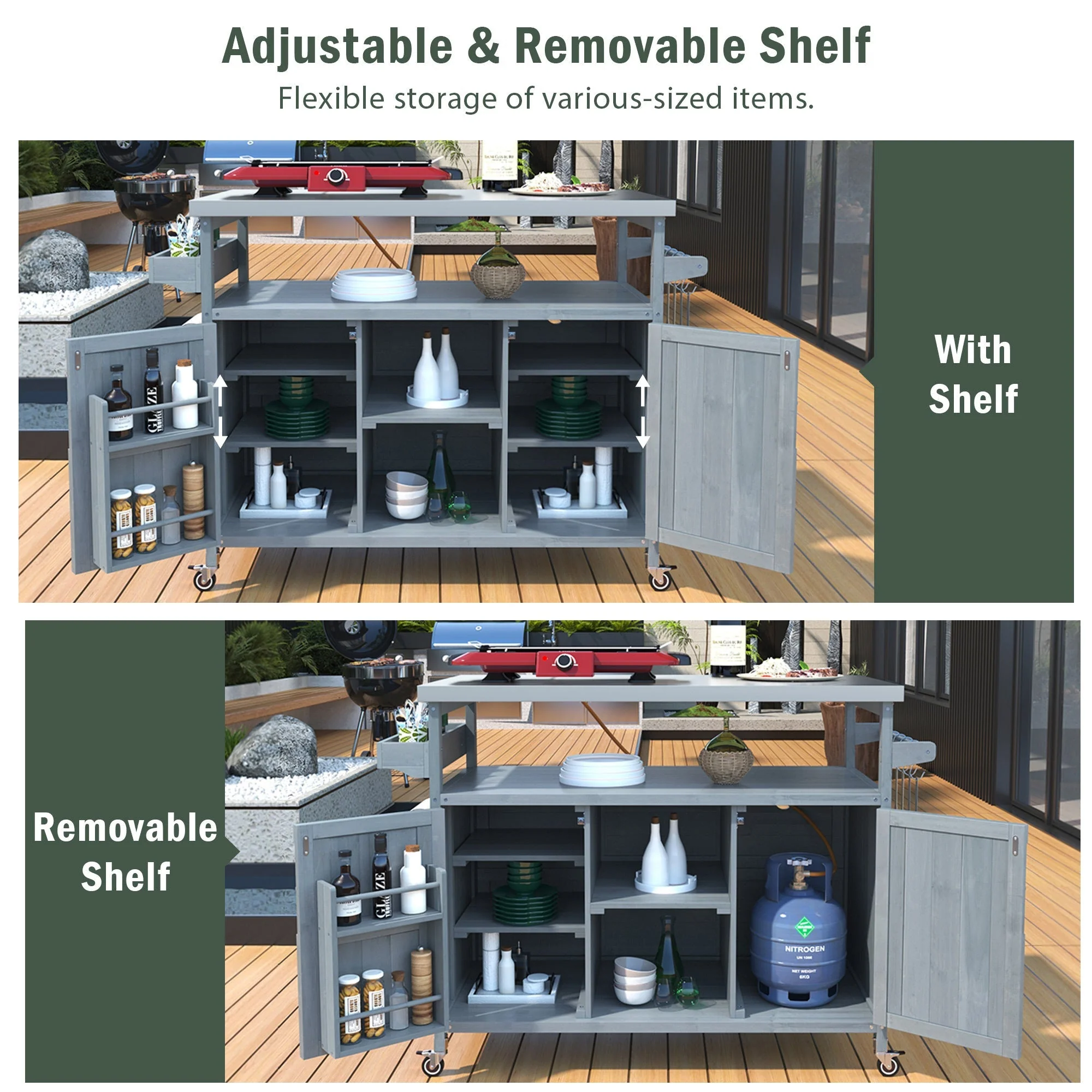 K&K Outdoor Kitchen Island, Rolling Bar Cart & Storage Cabinet - Image 5