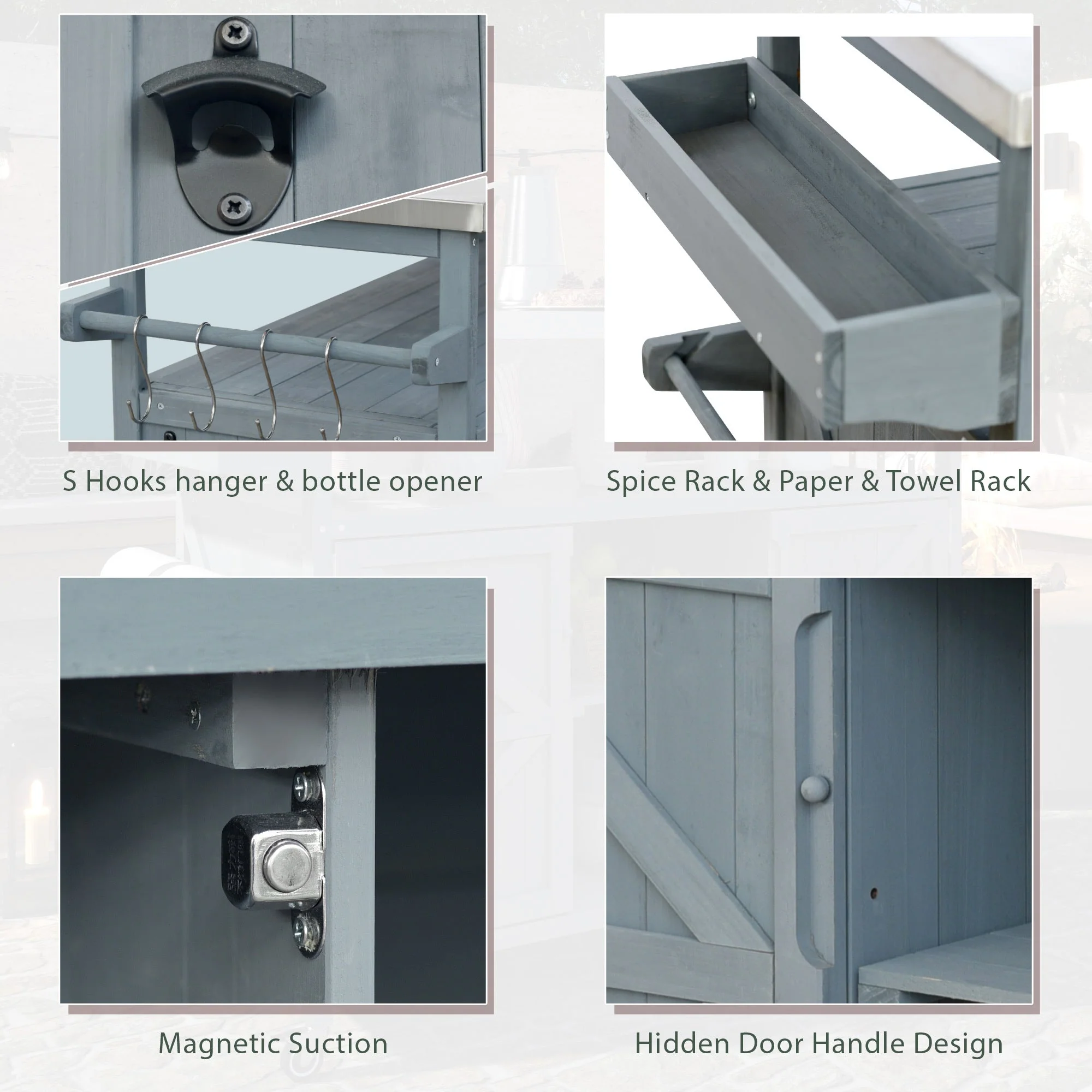 K&K Outdoor Kitchen Island, Rolling Bar Cart & Storage Cabinet - Image 7