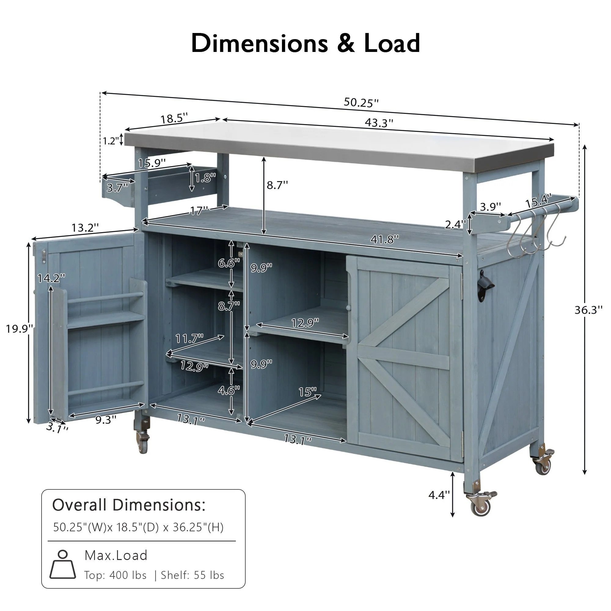 K&K Outdoor Kitchen Island, Rolling Bar Cart & Storage Cabinet - Image 8