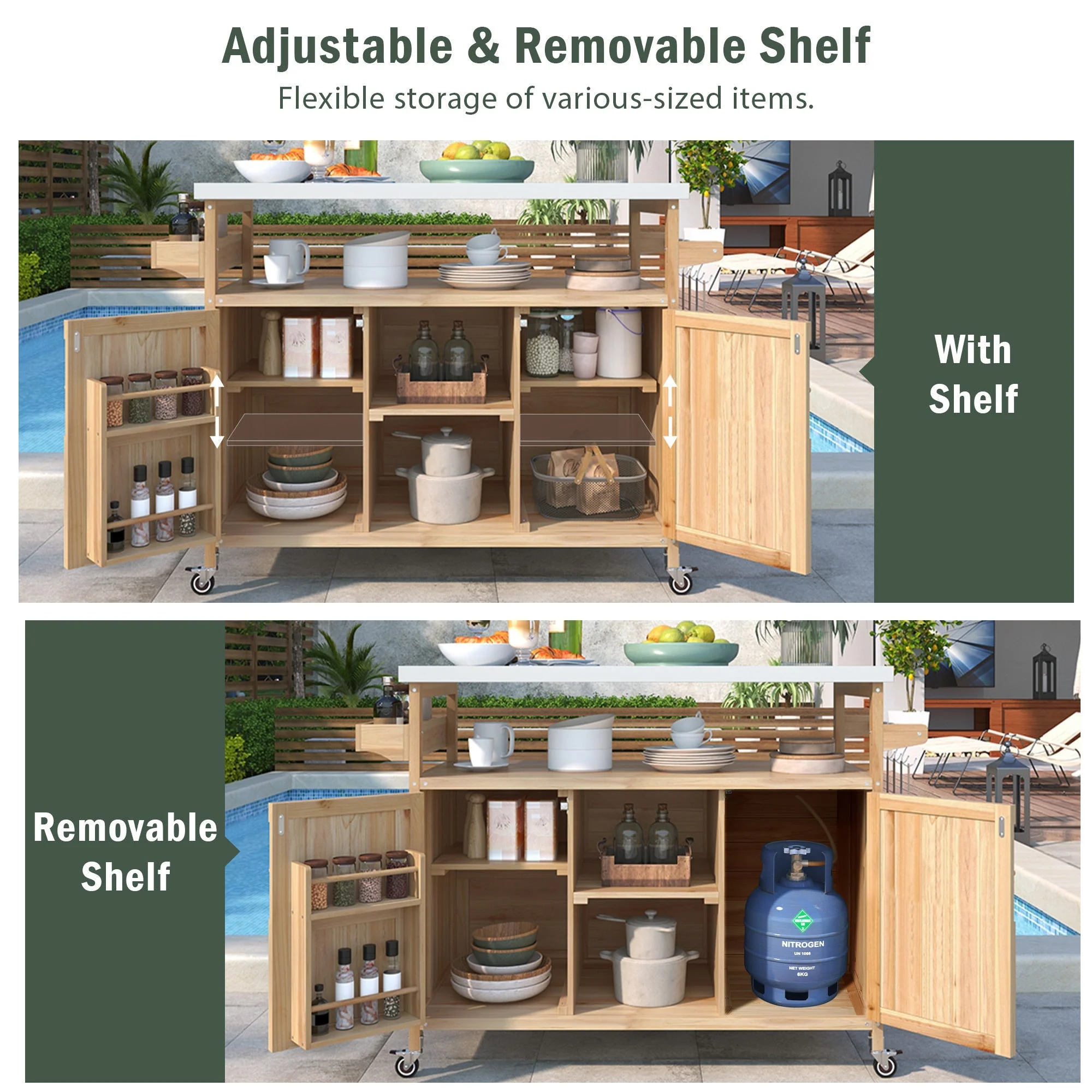 K&K Outdoor Kitchen Island, Rolling Bar Cart & Storage Cabinet - Image 5