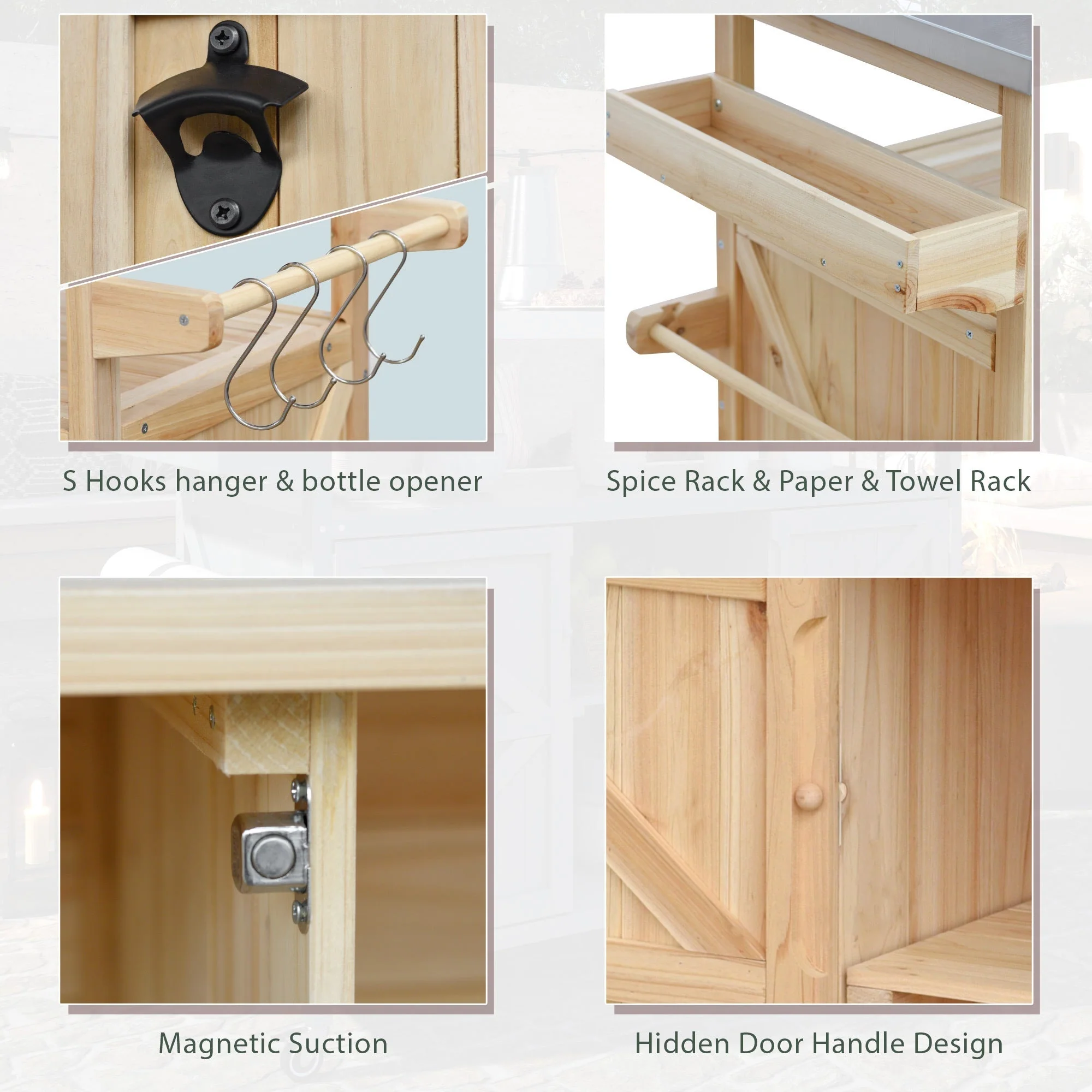 K&K Outdoor Kitchen Island, Rolling Bar Cart & Storage Cabinet - Image 7