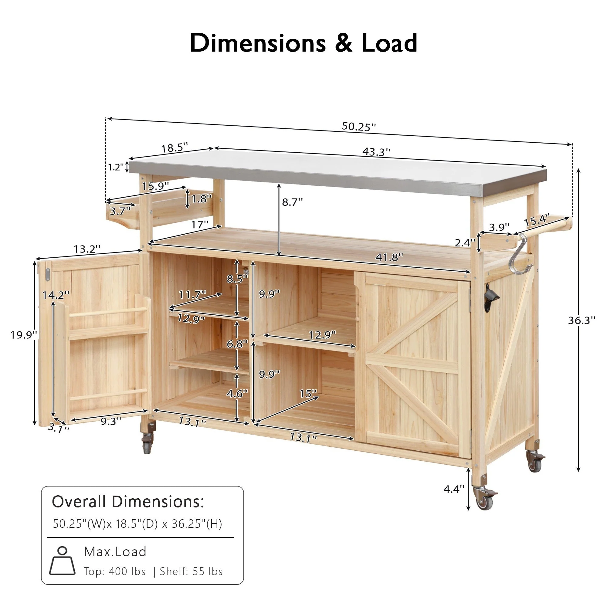K&K Outdoor Kitchen Island, Rolling Bar Cart & Storage Cabinet - Image 8
