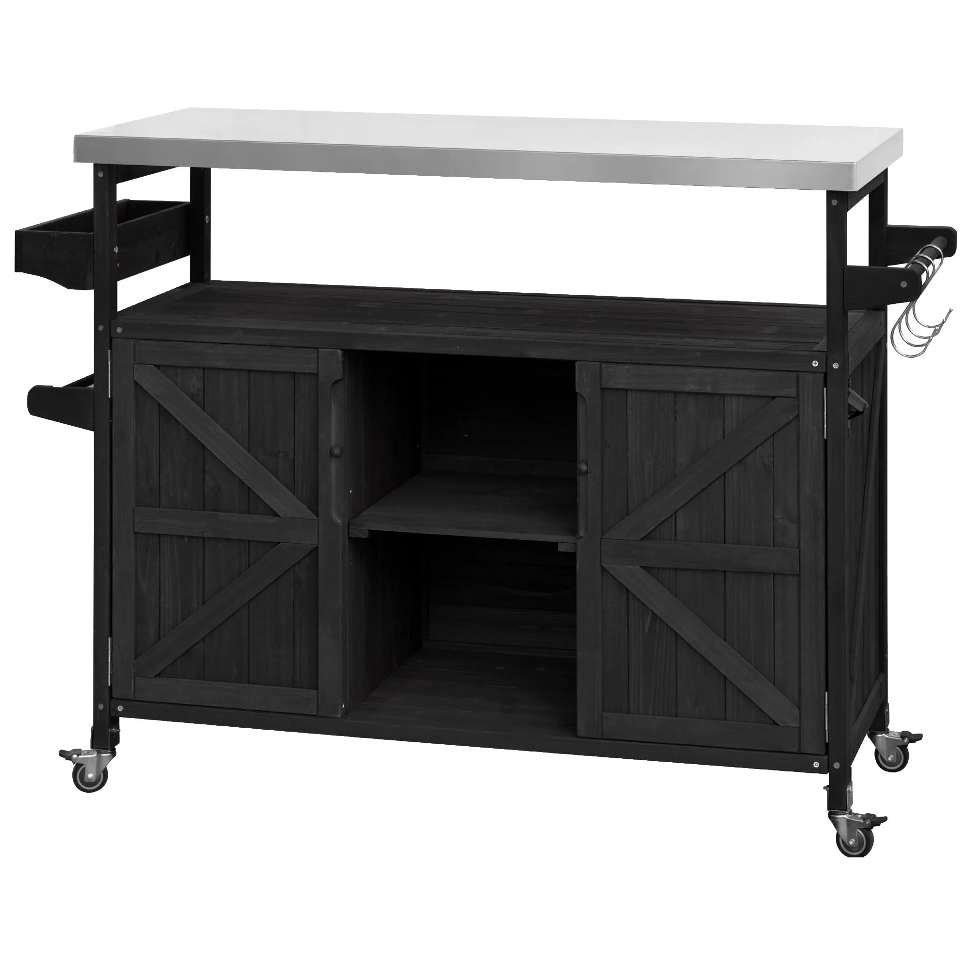 K&K Outdoor Kitchen Island with Rolling Bar Cart and Storage Cabinet - Image 10