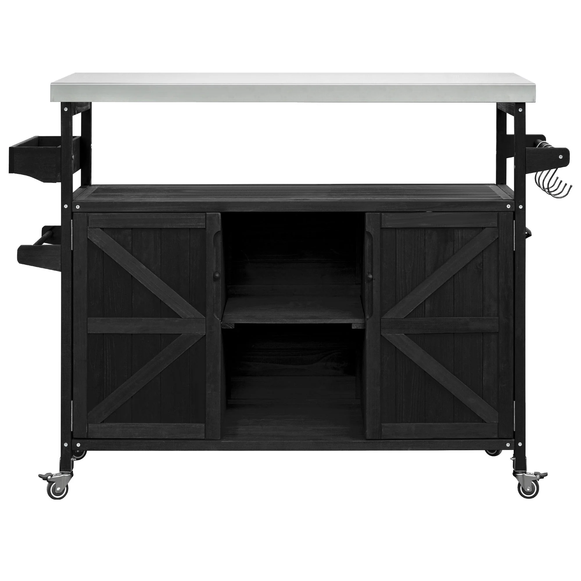 K&K Outdoor Kitchen Island with Rolling Bar Cart and Storage Cabinet - Image 11