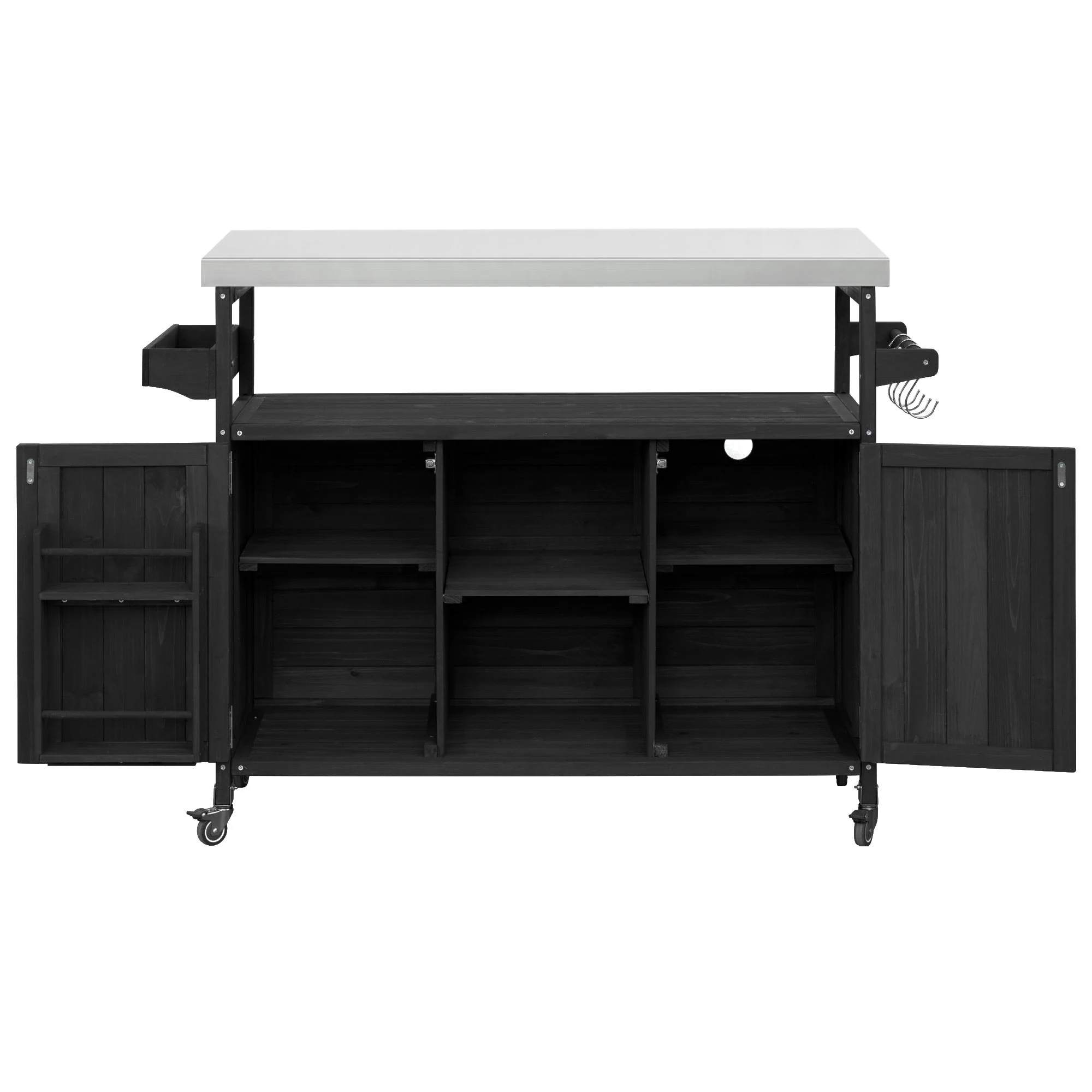 K&K Outdoor Kitchen Island with Rolling Bar Cart and Storage Cabinet - Image 12