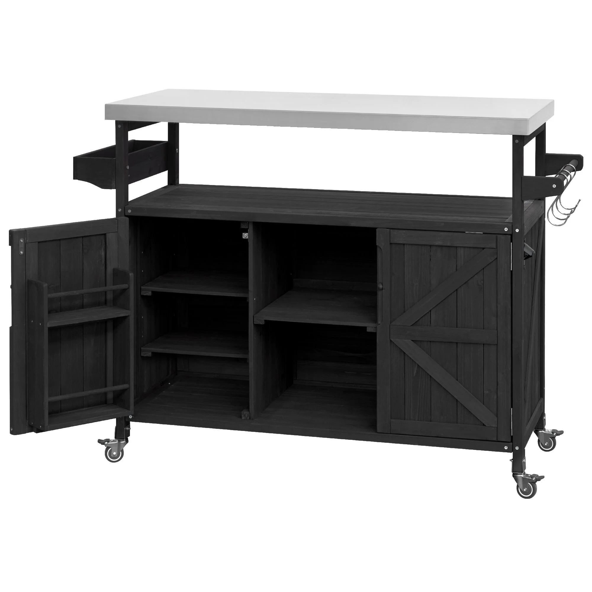 K&K Outdoor Kitchen Island with Rolling Bar Cart and Storage Cabinet - Image 23