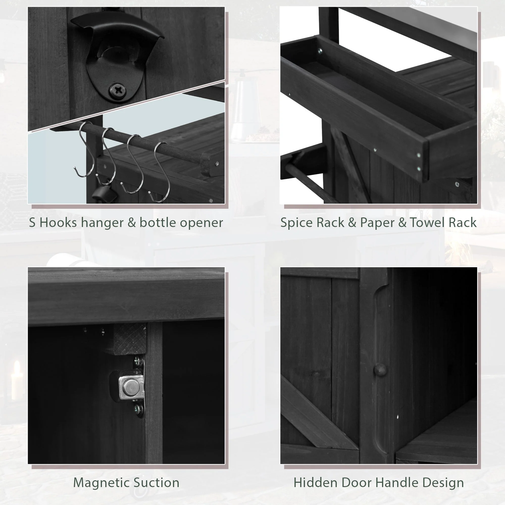 K&K Outdoor Kitchen Island with Rolling Bar Cart and Storage Cabinet - Image 7