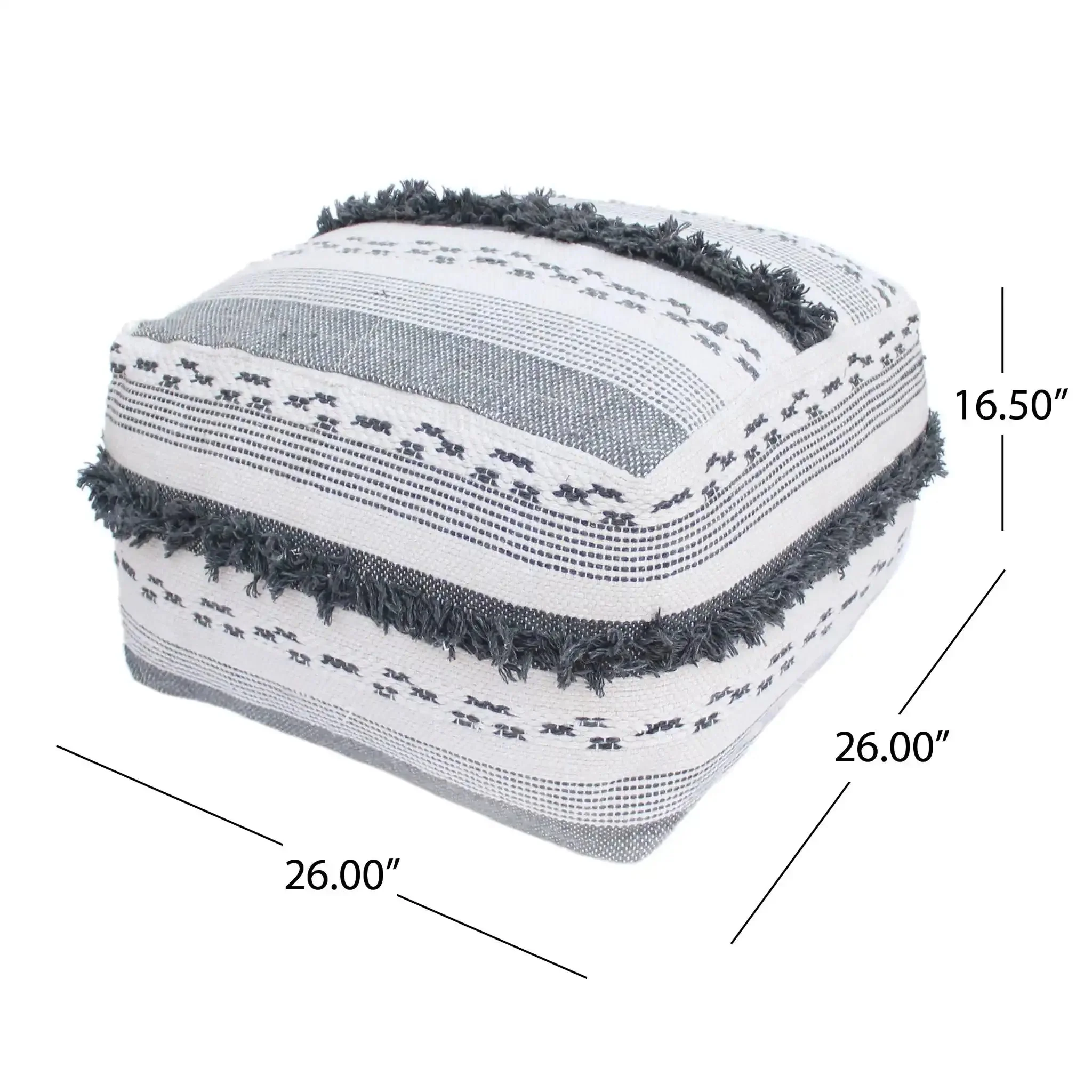 Karim Faux Yarn Large Accent Pouf in Ivory and Gray - Image 4