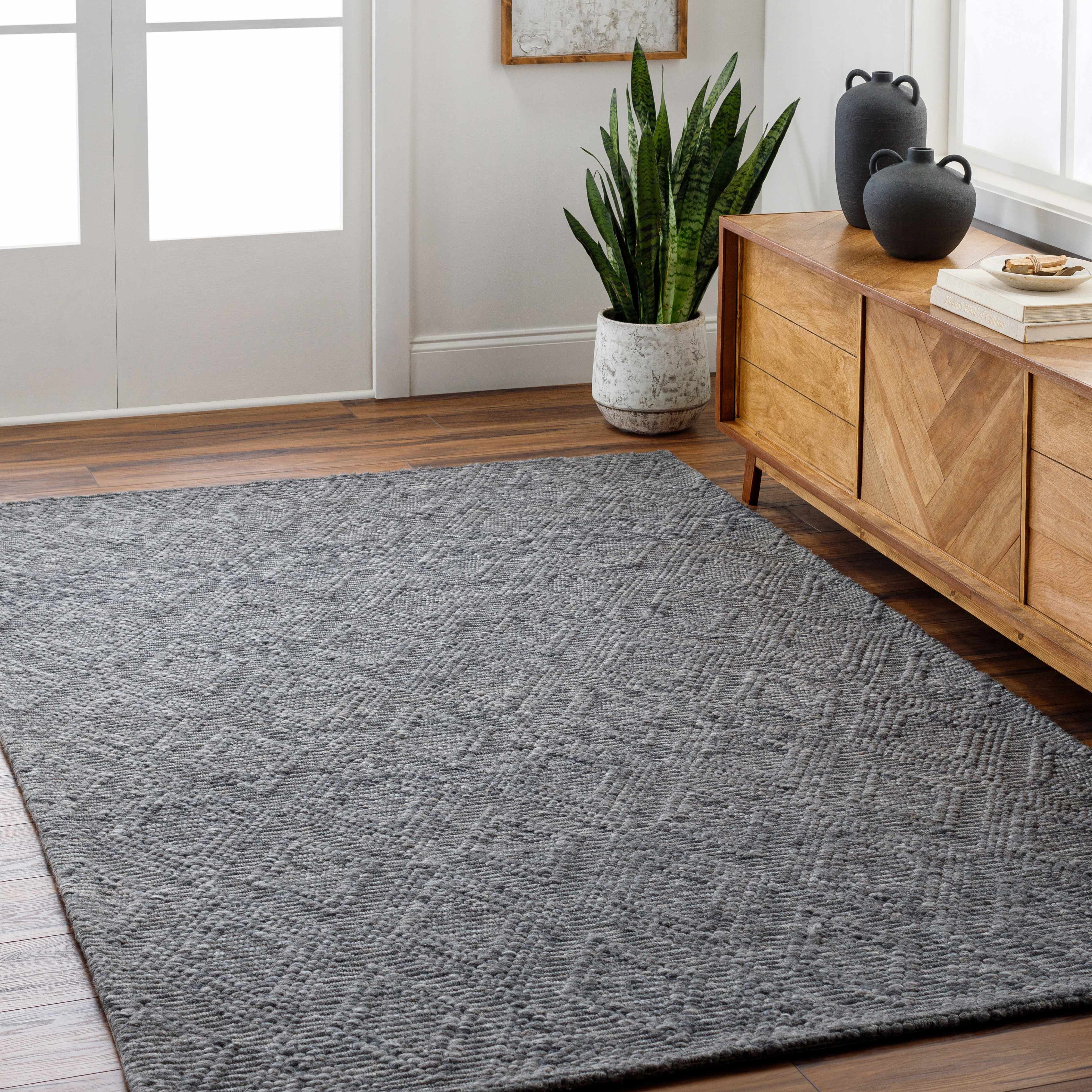 Kasib Dark Gray Hand Woven Area Rug - Clearance - Image 2