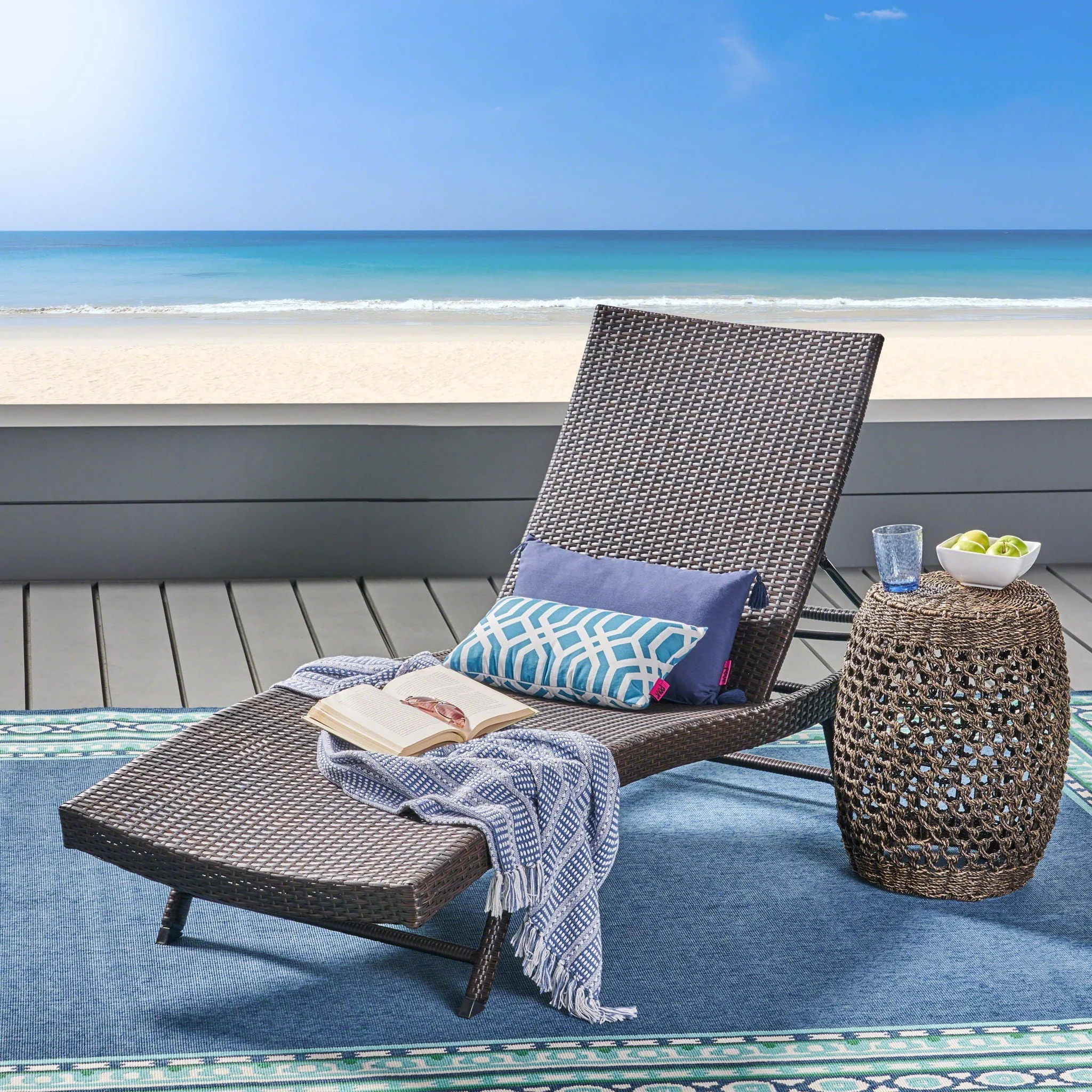 Kauai - Modern Style Pe Wicker Chaise Lounge - Brown Multi - Image 3