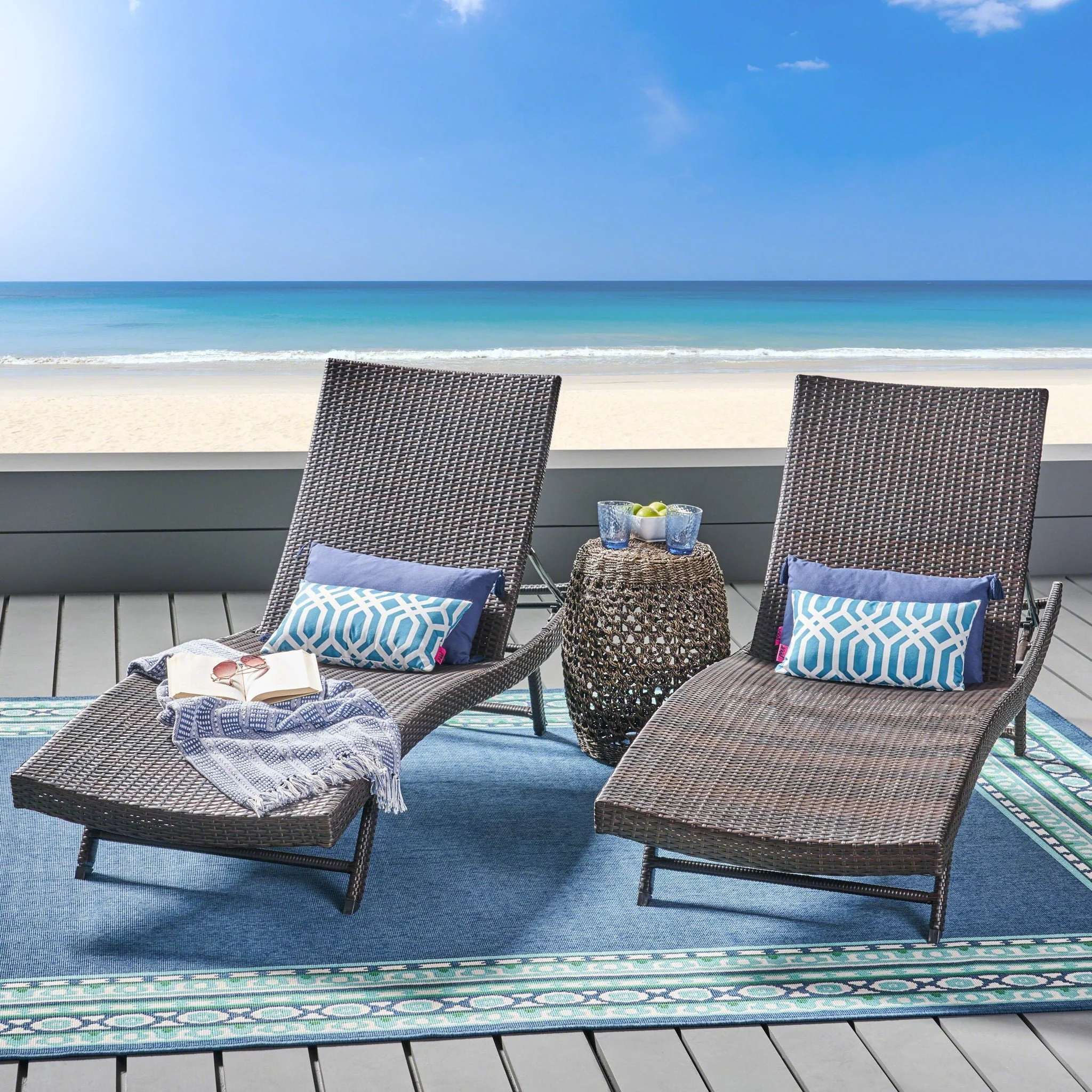 Kauai - Modern Style Wicker Chaise Lounge - Brown Multi - Image 3