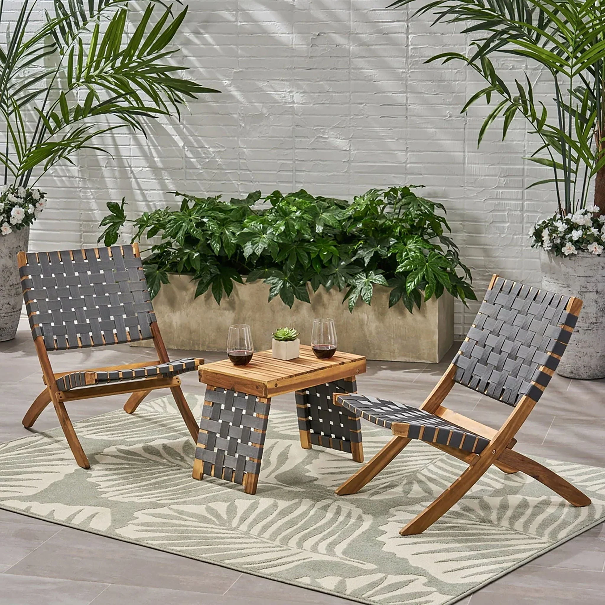 Kayla Outdoor Foldable 2 Seater Chat Set - Brown / Gray - Image 2
