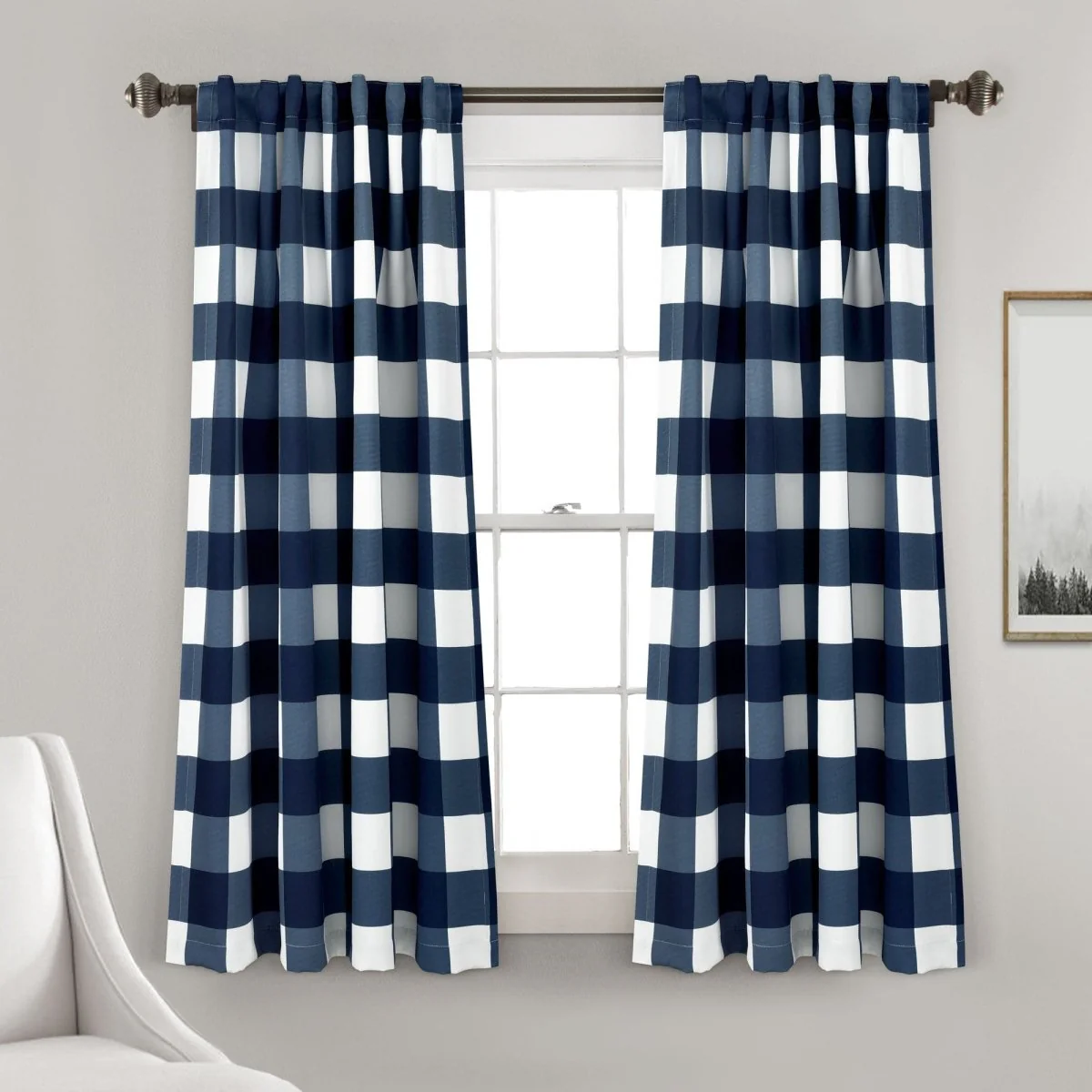 Kelly Checker Light Filtering Window Curtain Panel Set - Image 3