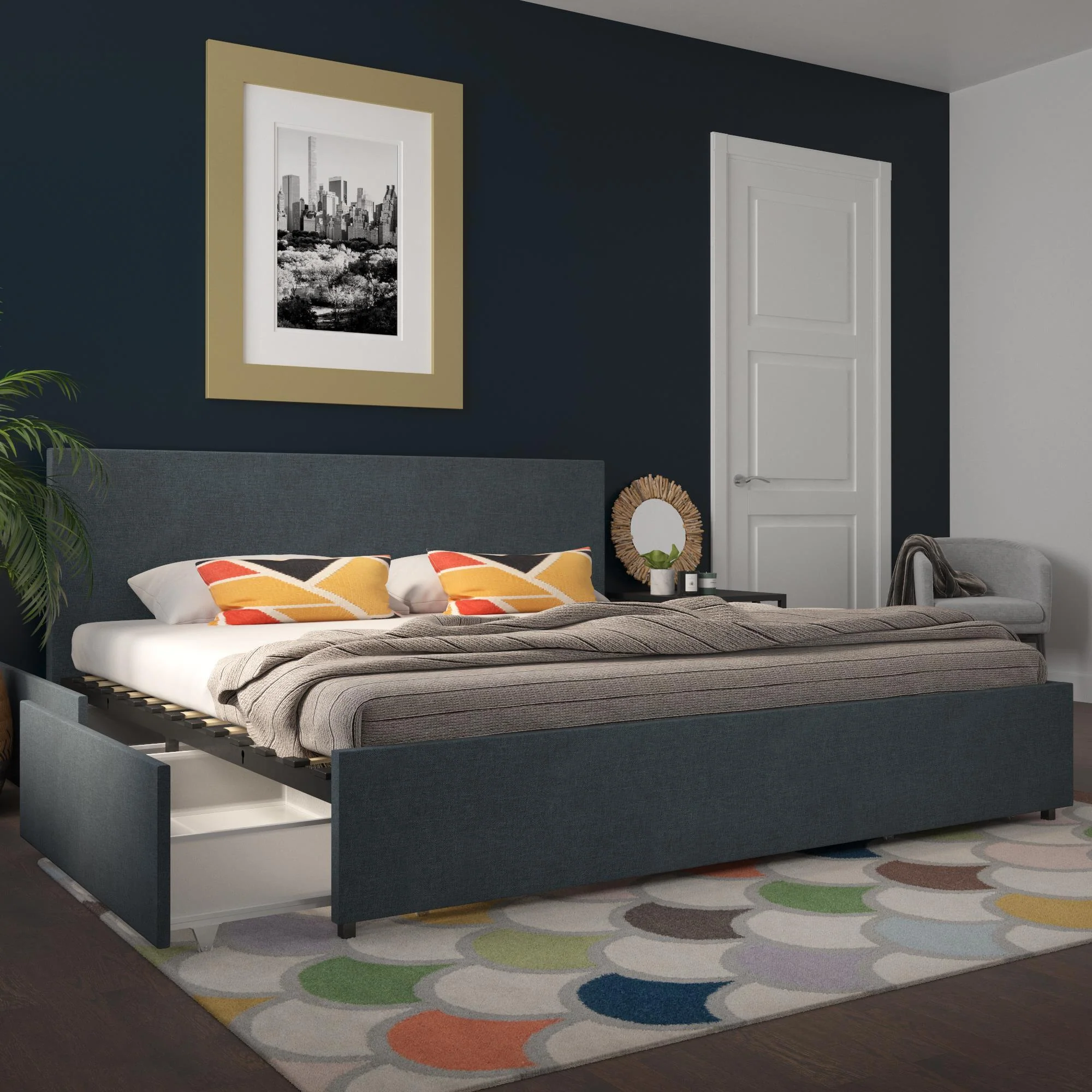 Kelly - King Upholstered Bed With Storage - Navy - Image 2