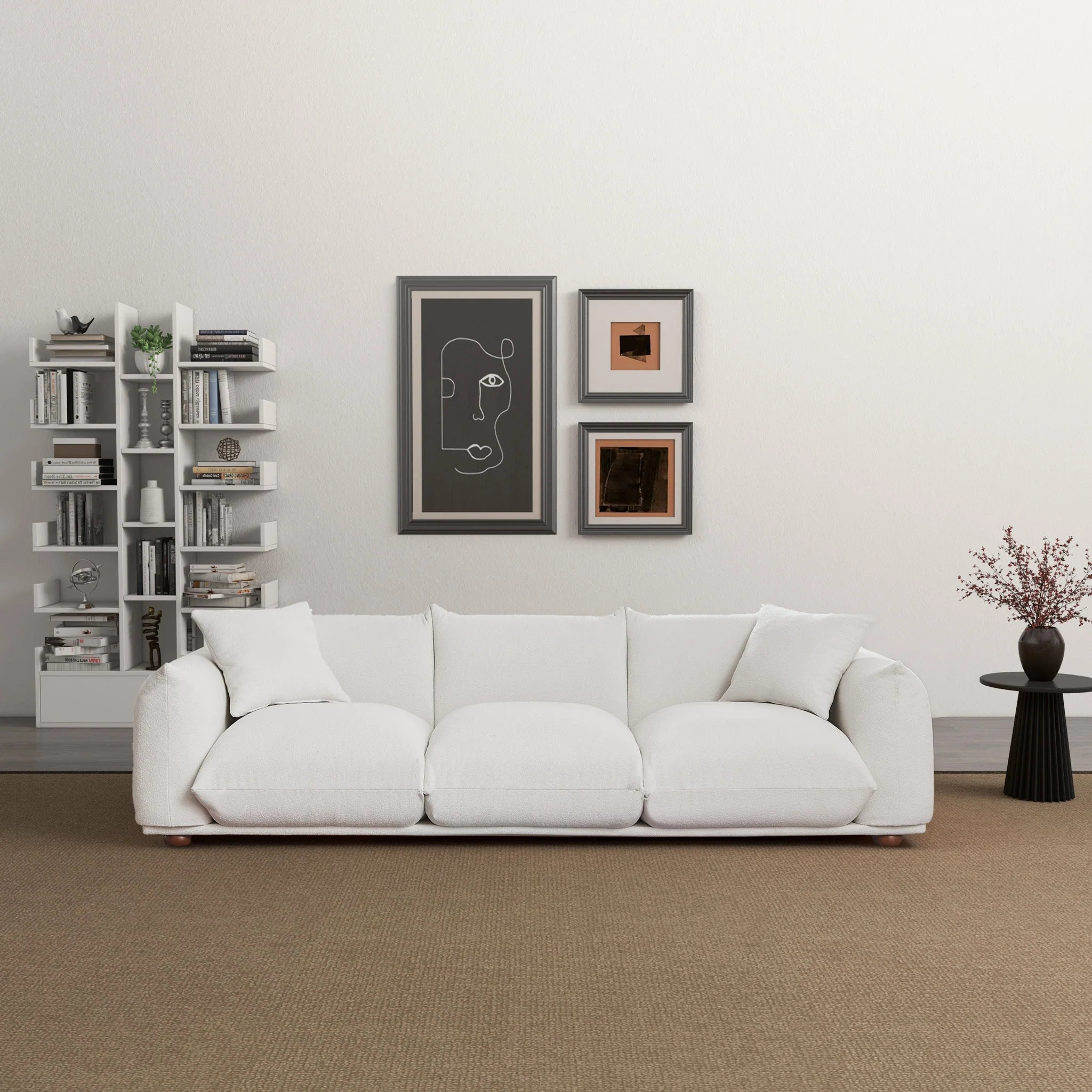 Kely Modern 100'' Cream Boucle Upholstered Sofa - Image 8