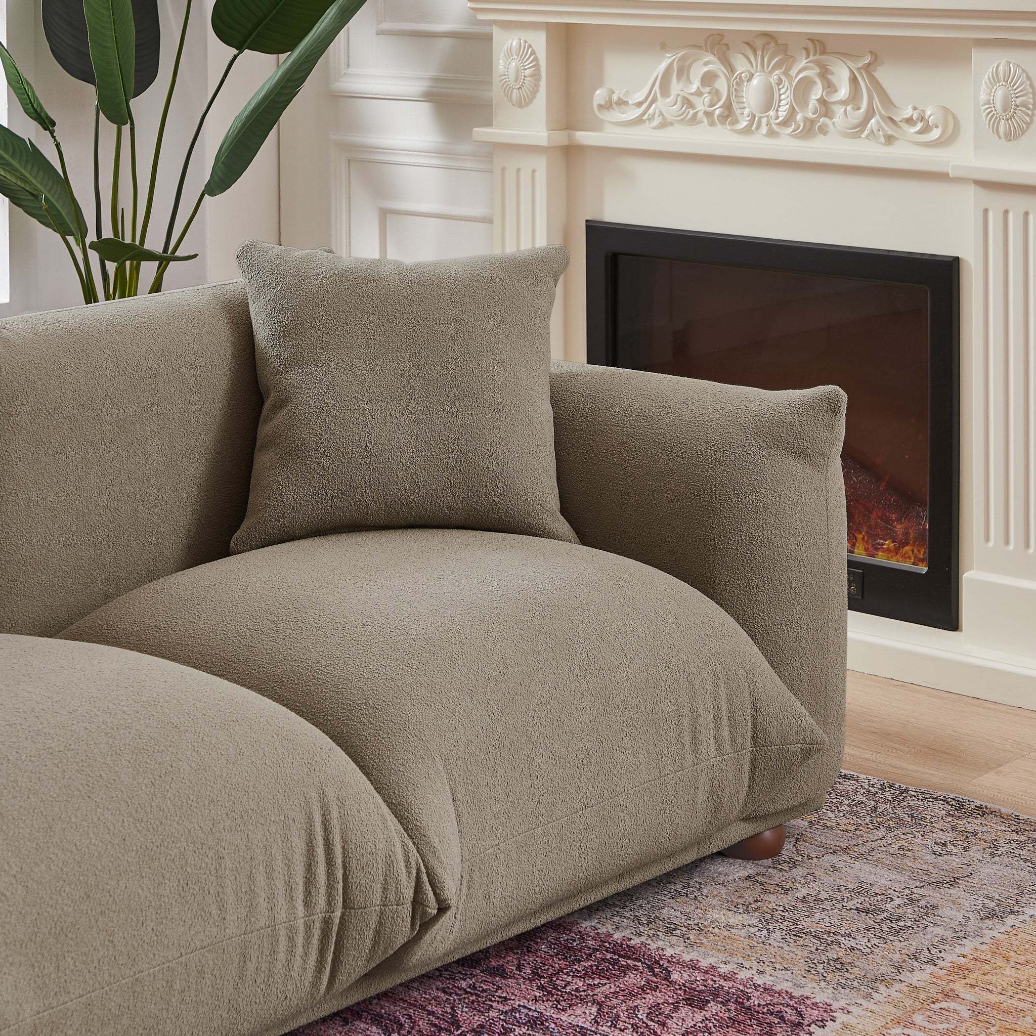 Kely Modern 100'' Mocha Boucle Upholstered Sofa with Solid Wood Legs - Image 10