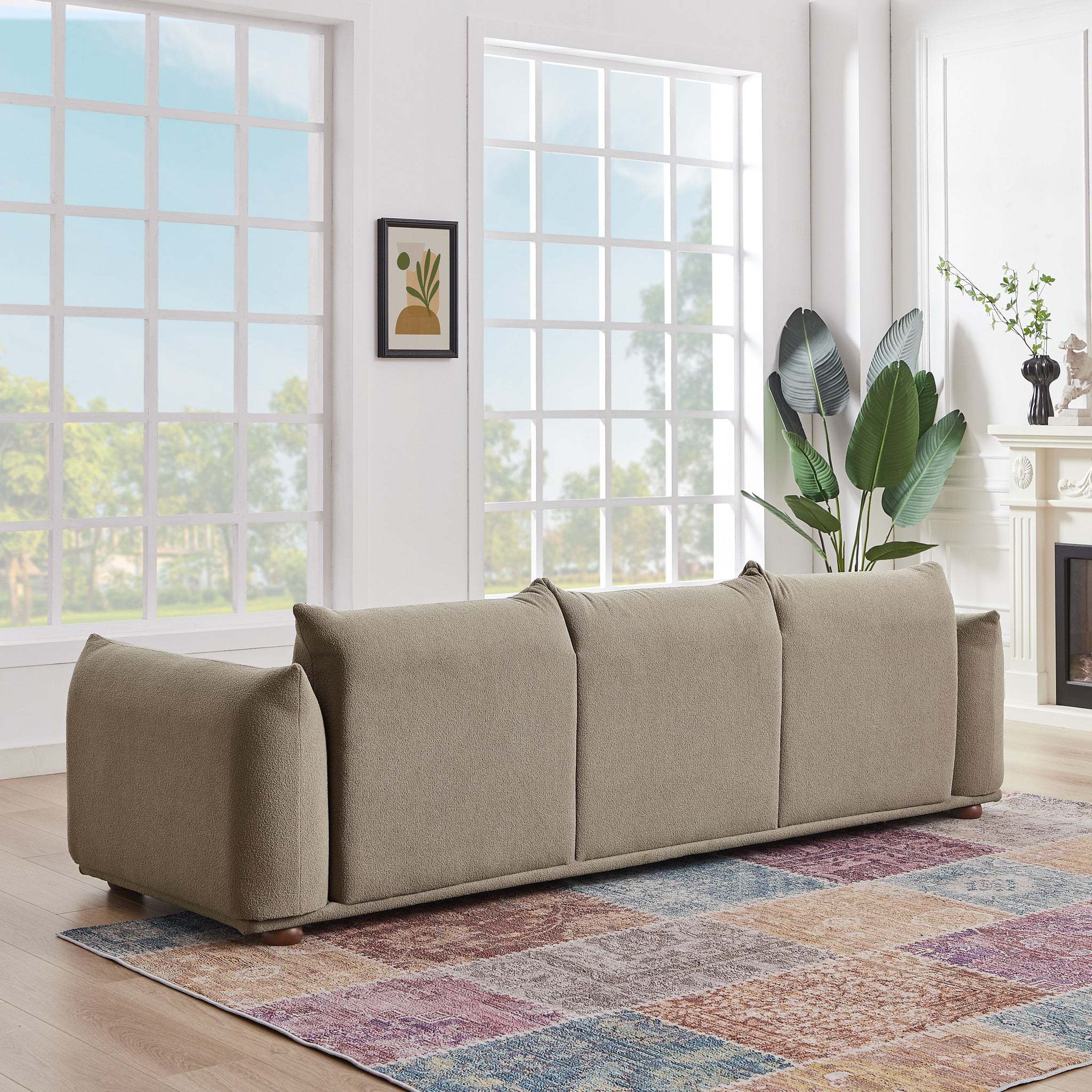 Kely Modern 100'' Mocha Boucle Upholstered Sofa with Solid Wood Legs - Image 13