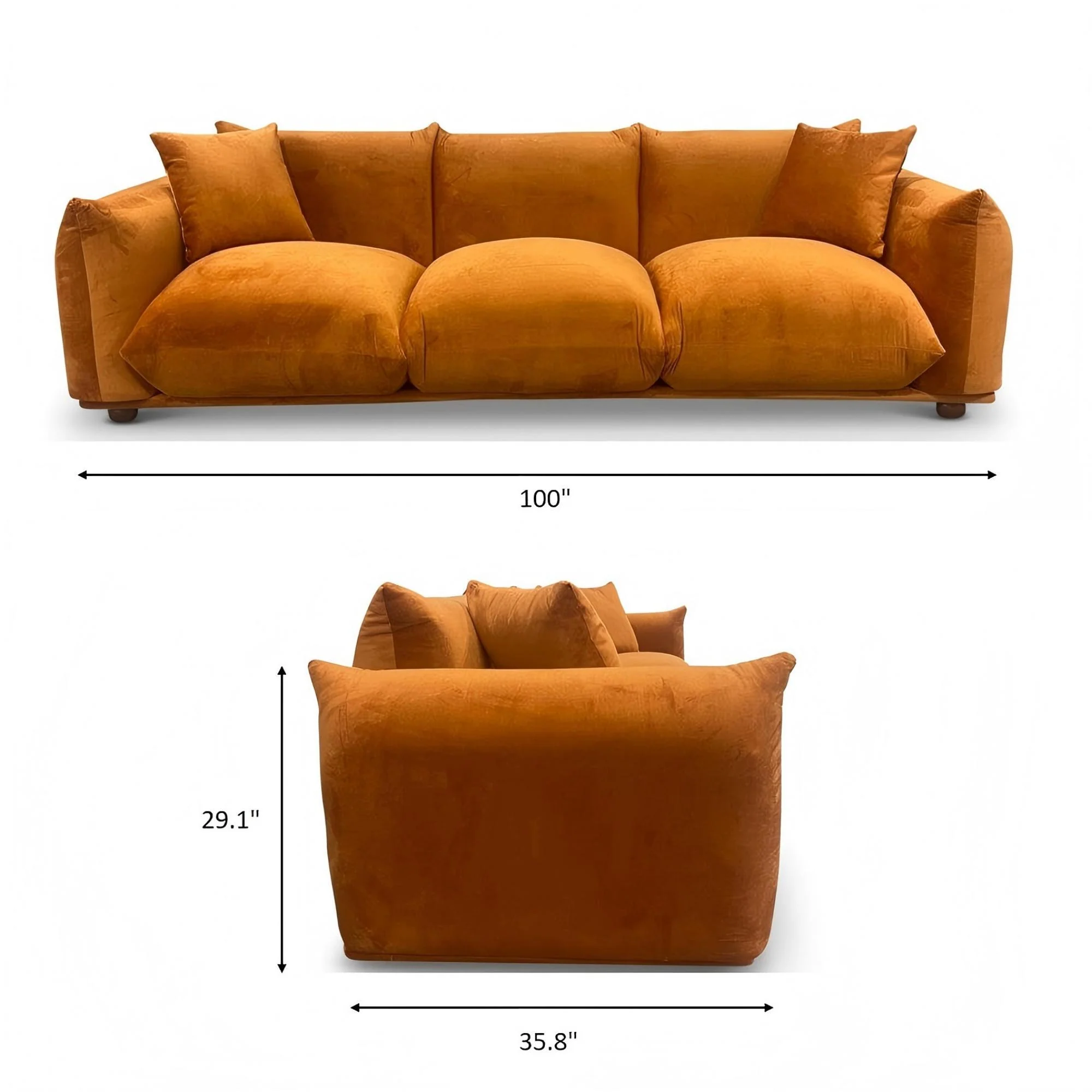 Kely Modern 100'' Mocha Boucle Upholstered Sofa with Solid Wood Legs - Image 3