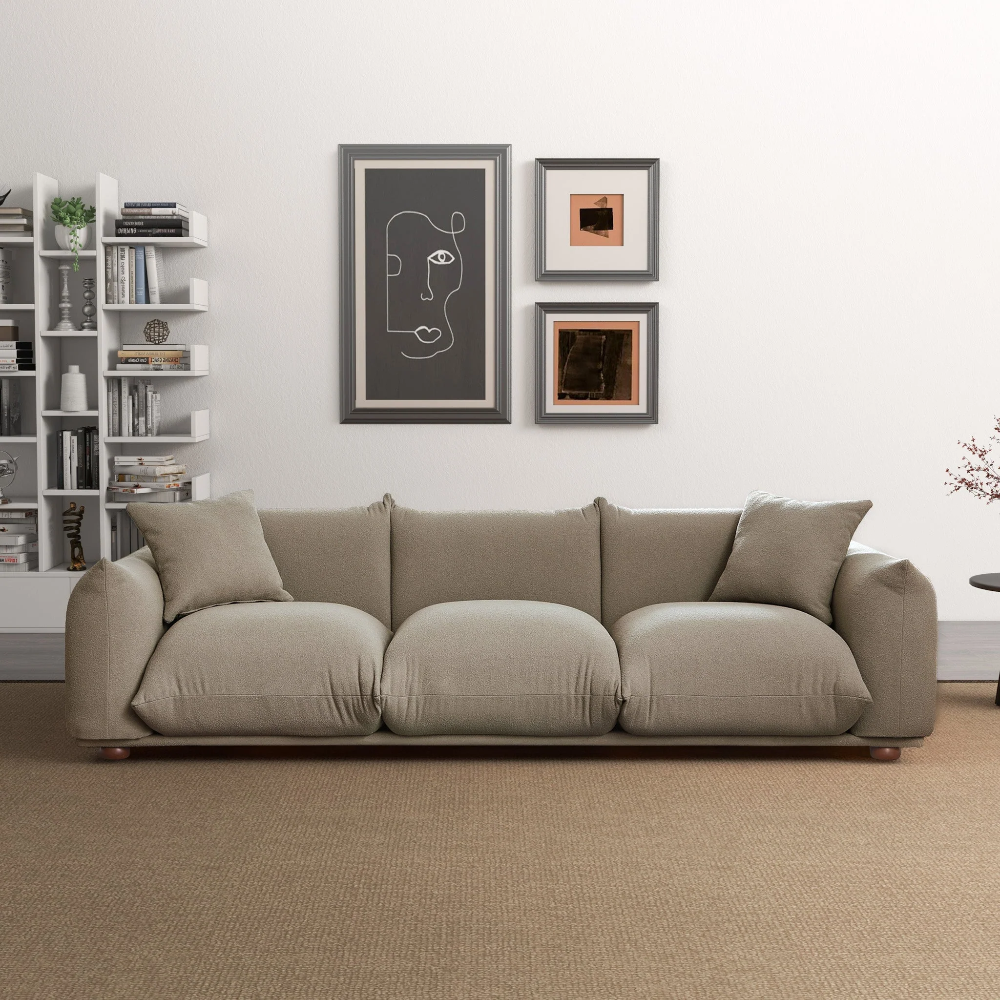 Kely Modern 100'' Mocha Boucle Upholstered Sofa with Solid Wood Legs - Image 4