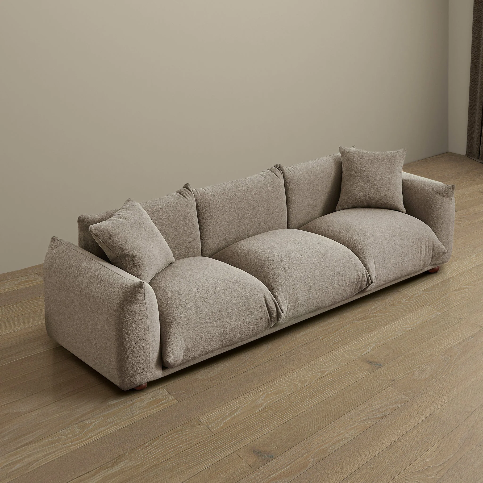 Kely Modern 100'' Mocha Boucle Upholstered Sofa with Solid Wood Legs - Image 5