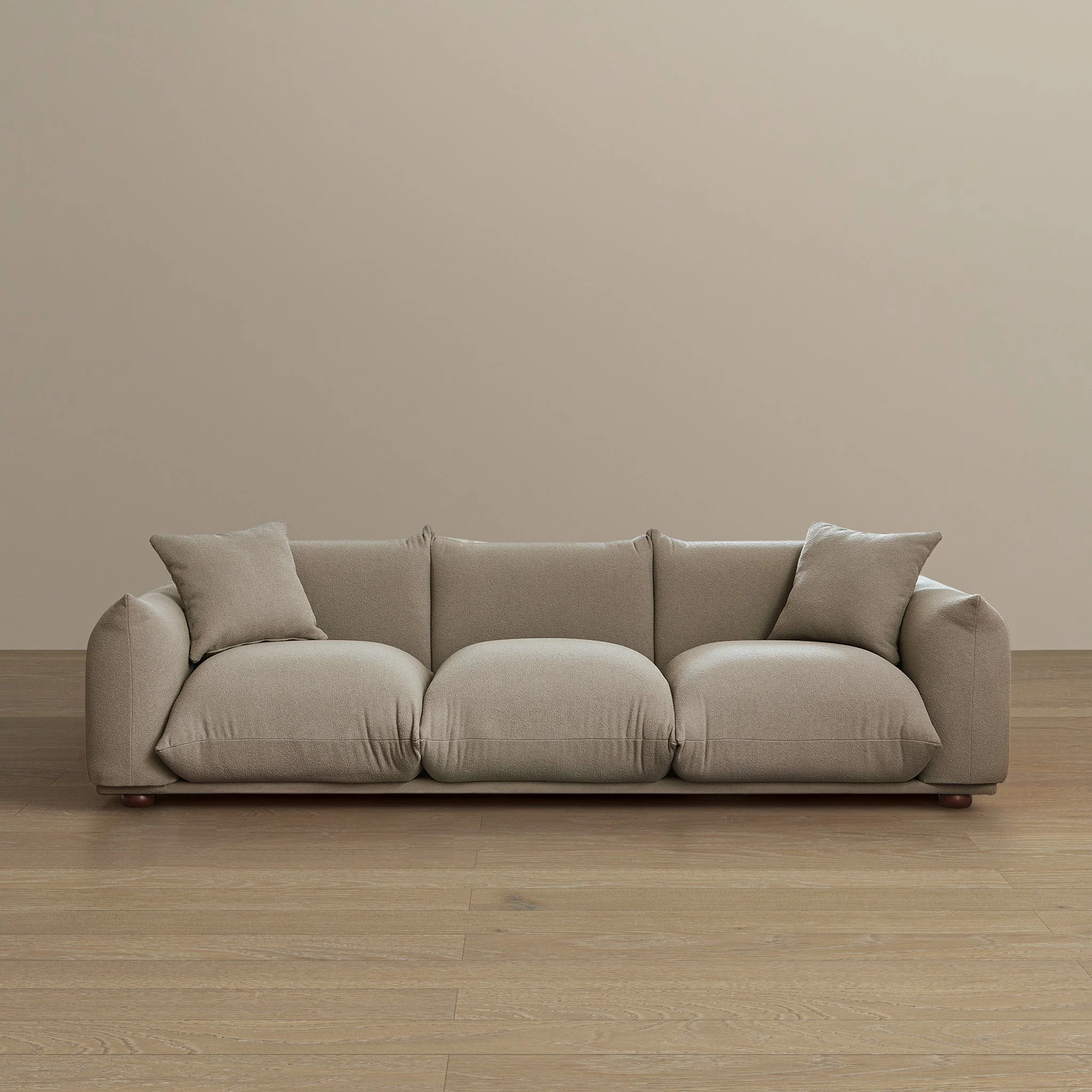 Kely Modern 100'' Mocha Boucle Upholstered Sofa with Solid Wood Legs - Image 6