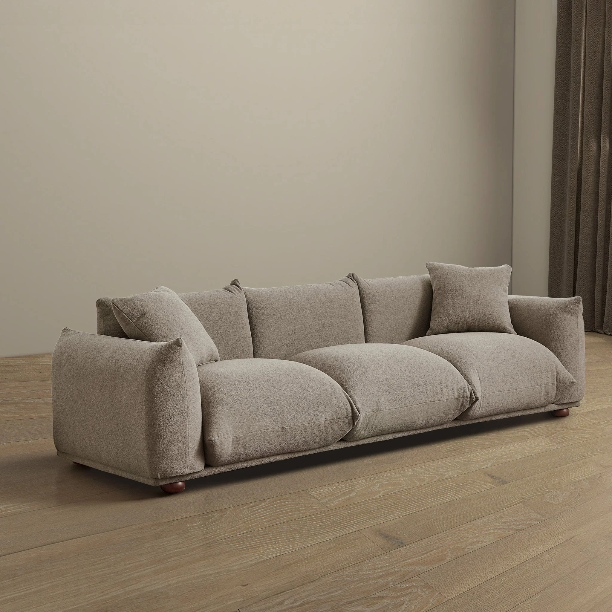 Kely Modern 100'' Mocha Boucle Upholstered Sofa with Solid Wood Legs - Image 7