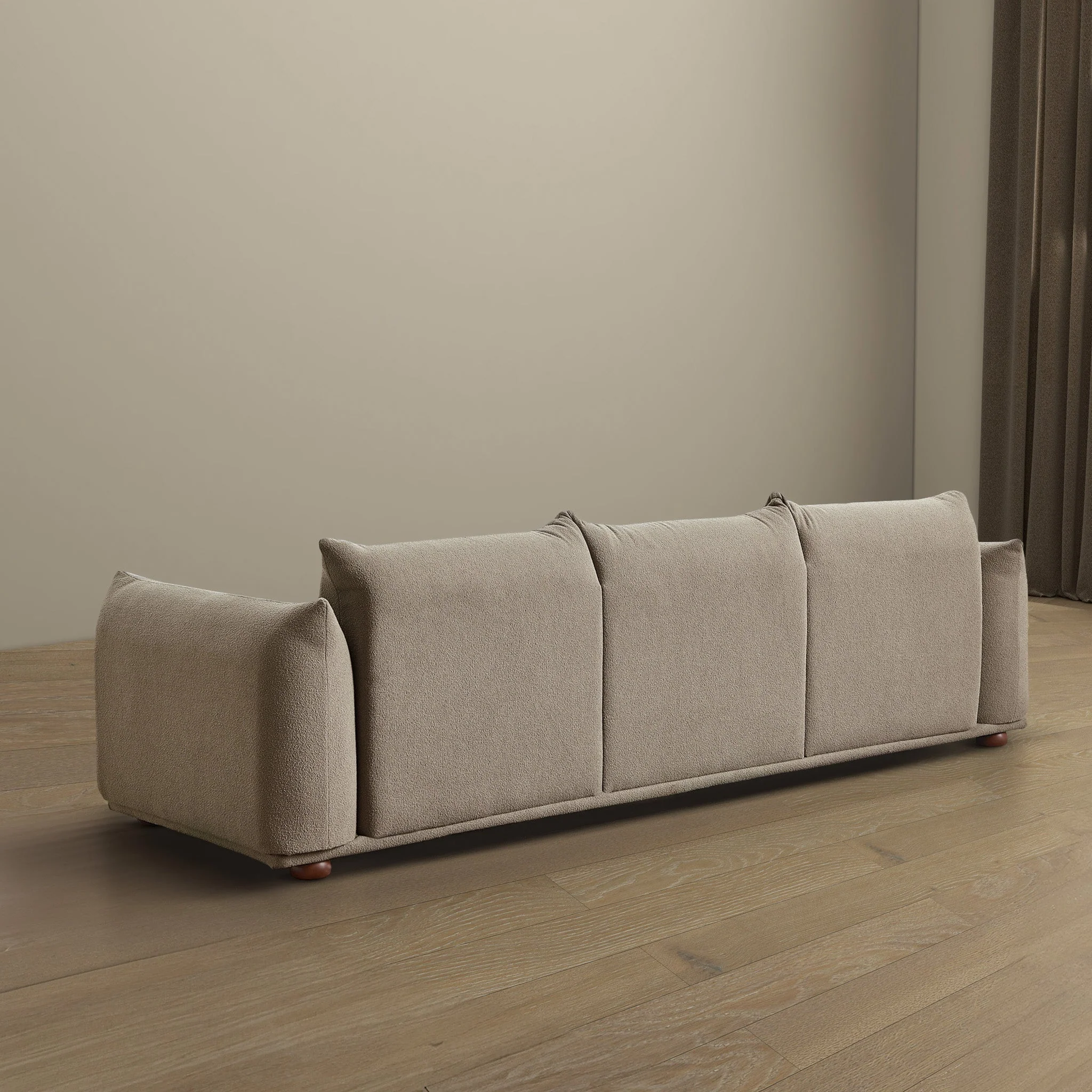 Kely Modern 100'' Mocha Boucle Upholstered Sofa with Solid Wood Legs - Image 8