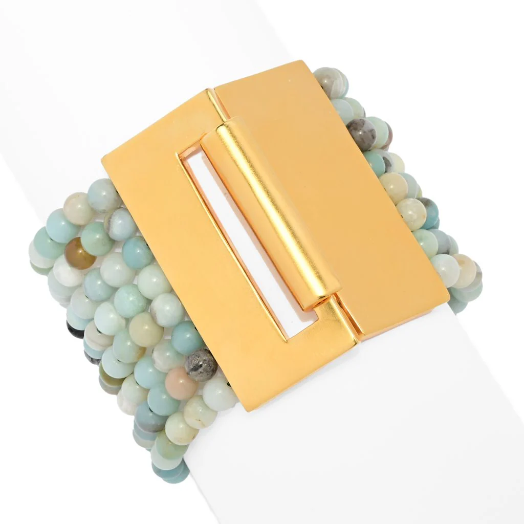 Kenneth Jay Lane 14K Gold Plated Multi Color Amazonite Bead 8-Strand Bracelet - Image 2
