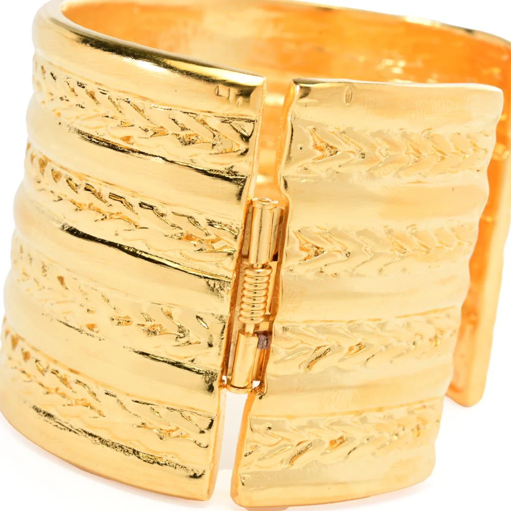 Kenneth Jay Lane 18K Gold Plated 9-Row Textured Hinged Cuff Bracelet - Image 2