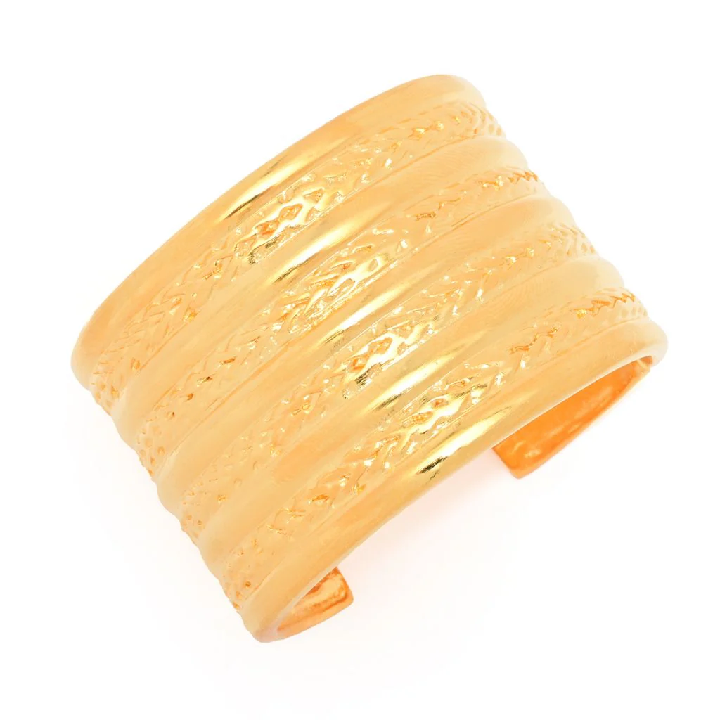 Kenneth Jay Lane 18K Gold Plated 9-Row Textured Hinged Cuff Bracelet - Image 3