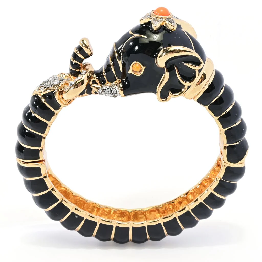 Kenneth Jay Lane 22K Gold Plated Enamel & Simulated Topaz Elephant Bangle Bracelet - Image 3