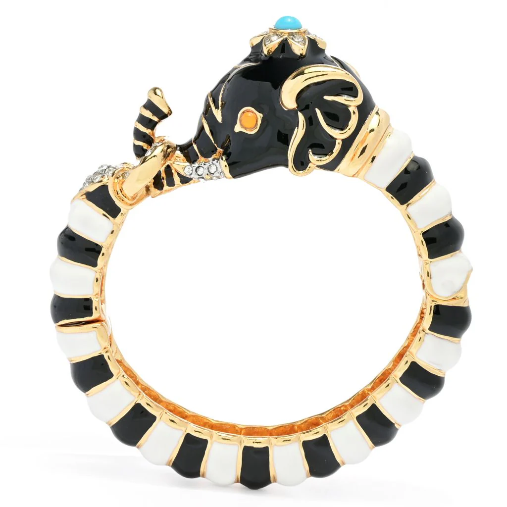 Kenneth Jay Lane 22K Gold Plated Enamel & Simulated Topaz Elephant Bangle Bracelet - Image 4