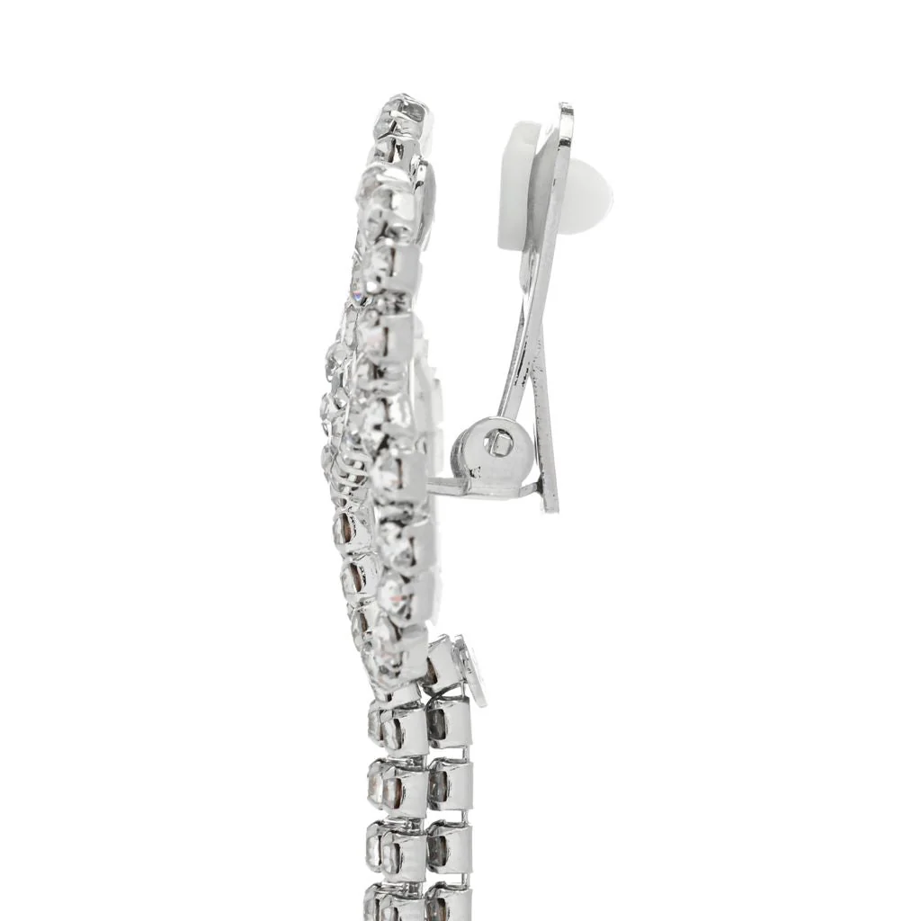 Kenneth Jay Lane Crystal Bow Duster Post or Clip-on 4.5" Drop Earrings - Image 3