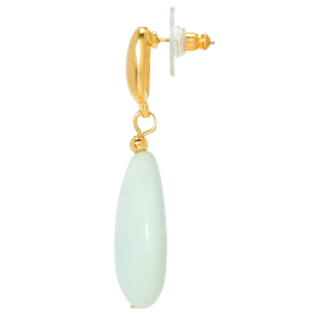 Kenneth Jay Lane Gold Plated Amazonite 1.75" Teardrop Earrings - Image 2
