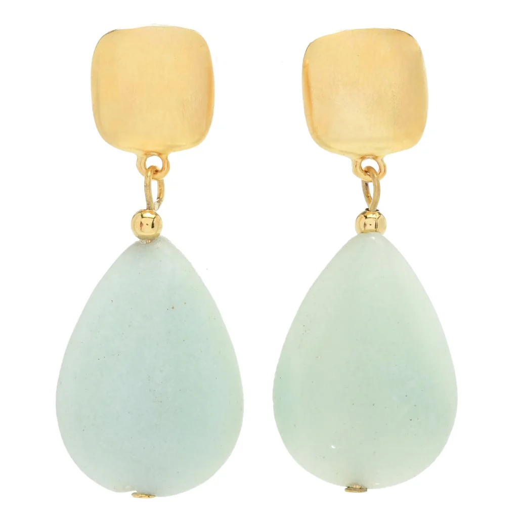 Kenneth Jay Lane Gold Plated Amazonite 1.75" Teardrop Earrings - Image 3