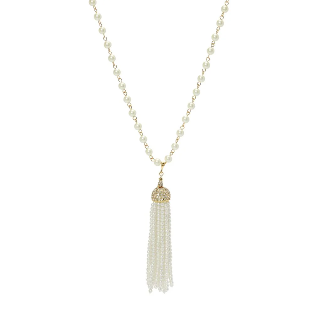 Kenneth Jay Lane Gold Plated Simulated Pearl Tassel 32" Necklace - Image 2