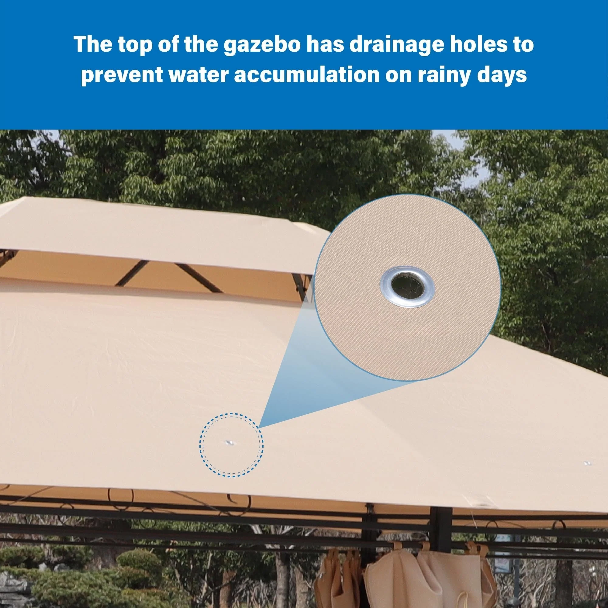 Khaki Outdoor Patio Gazebo Canopy Tent with Ventilated Double Roof and Mosquito Net, 13x10 Ft - Image 16