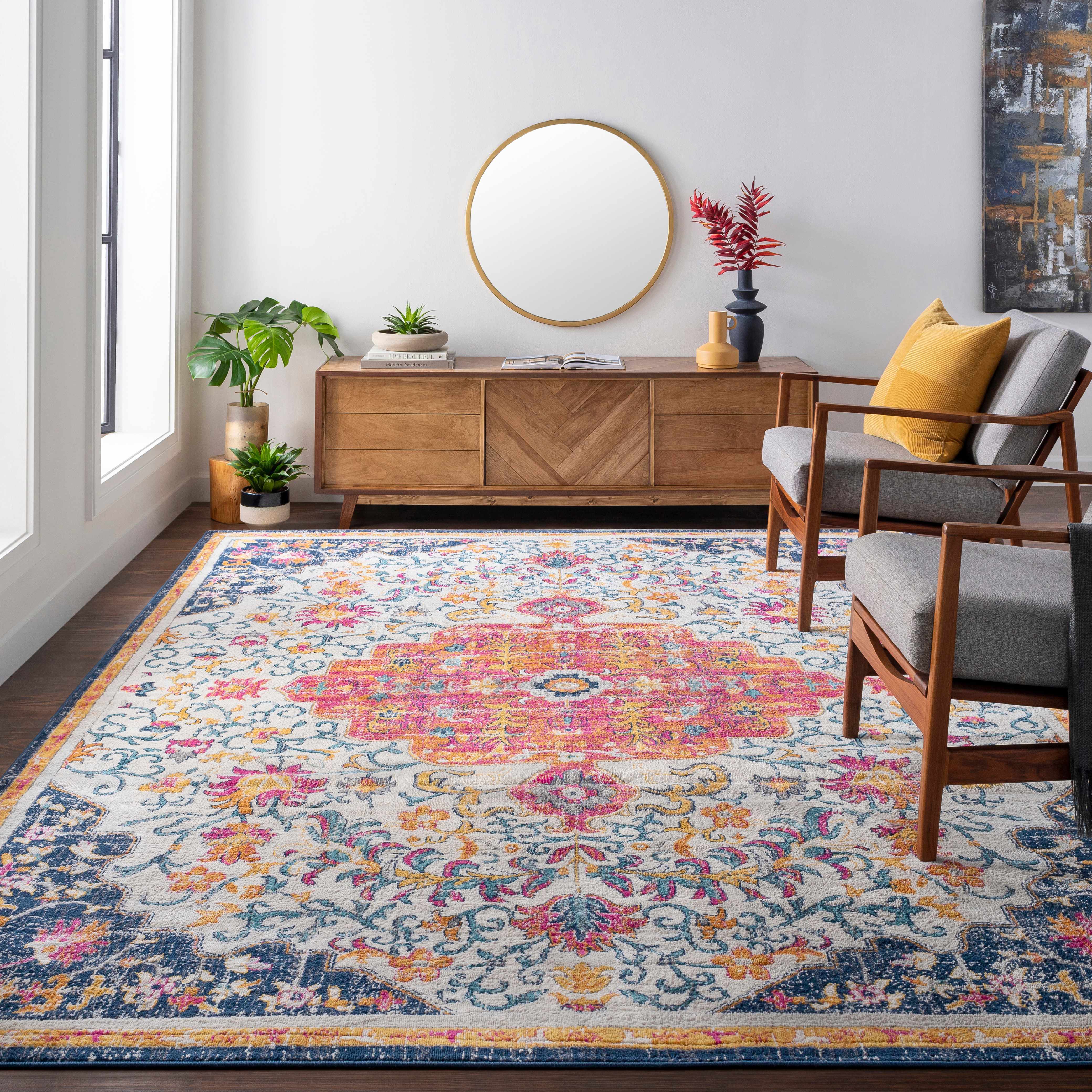 Kialla Magenta & Burnt Orange Area Rug - Image 2